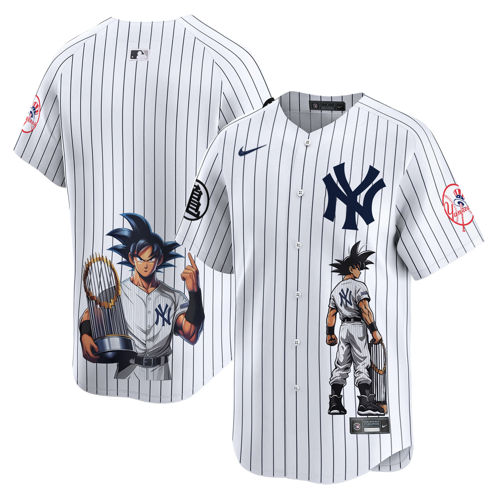 Men's New York Yankees Dragon Ball Son Goku Vapor Premier Limited Pinstripe Jersey - Printed