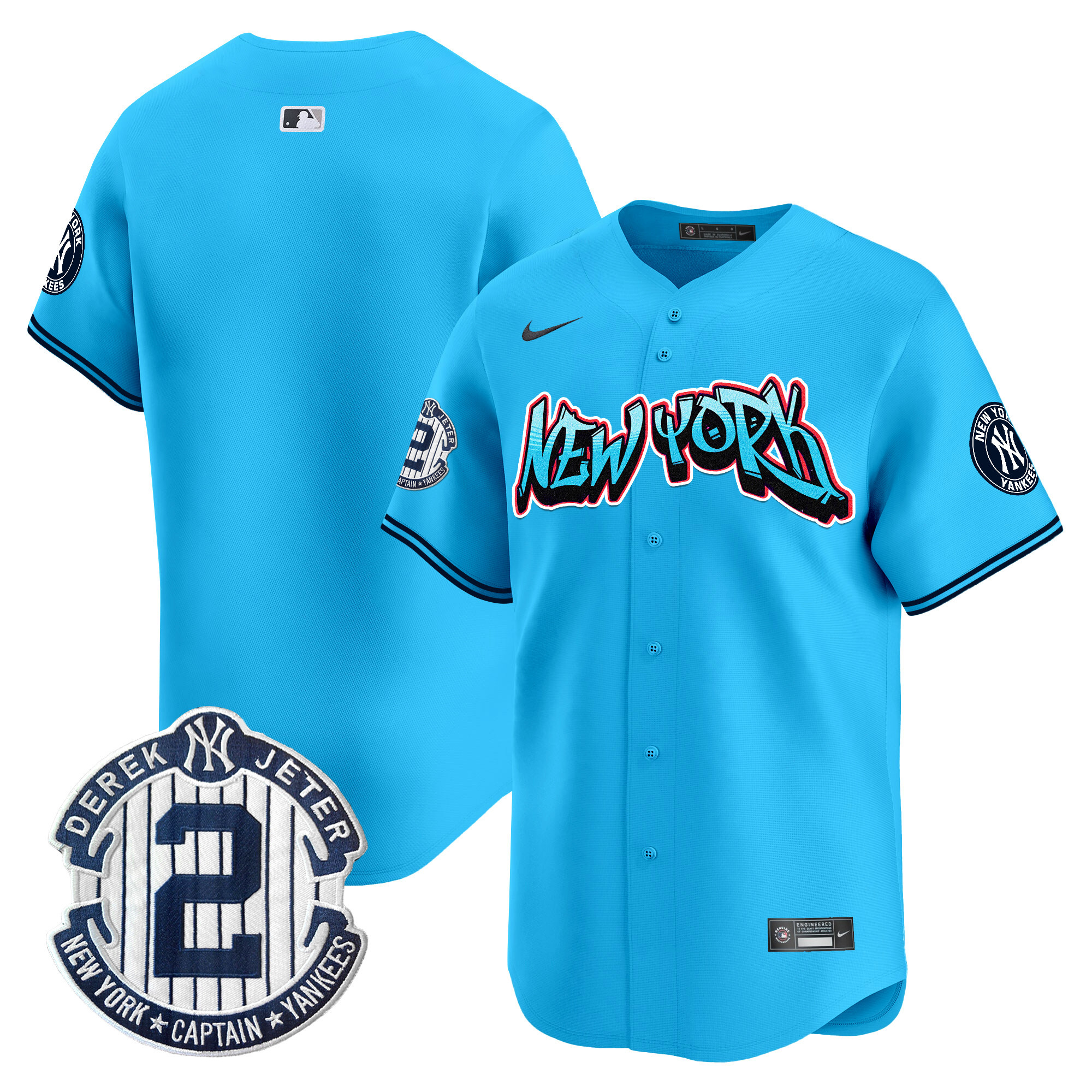 Men's New York Yankees Graffiti Vapor Premier Limited Light Blue Jersey - All Stitched