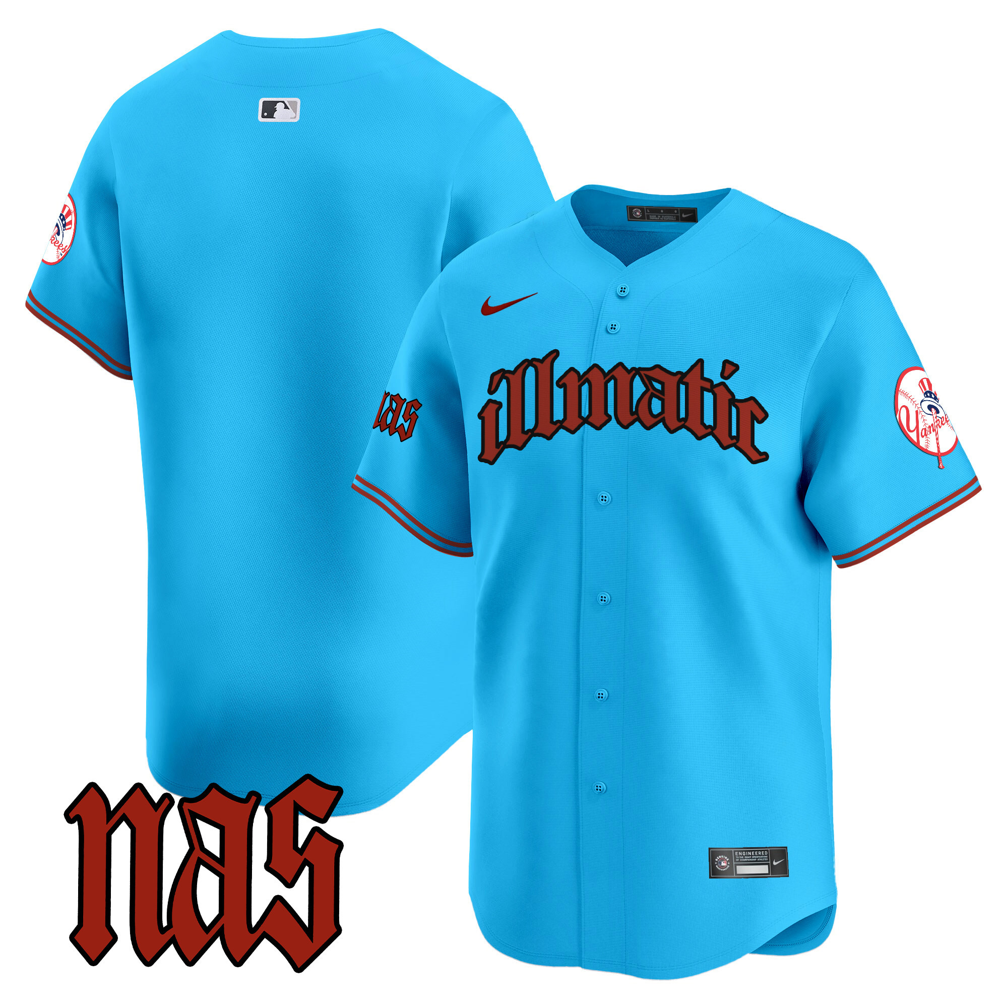 Men's New York Yankees Nas Illmatic Vapor Premier Limited Light Blue Jersey - All Stitched