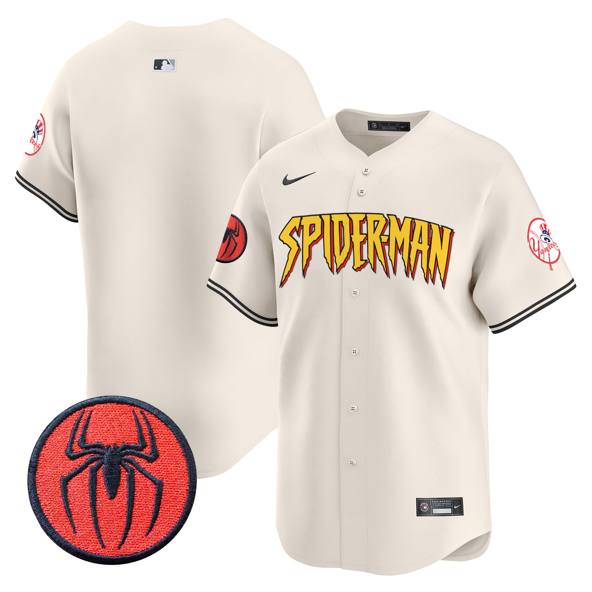 Men's New York Yankees Spider-Man Vapor Premier Limited Cream Jersey - All Stitched