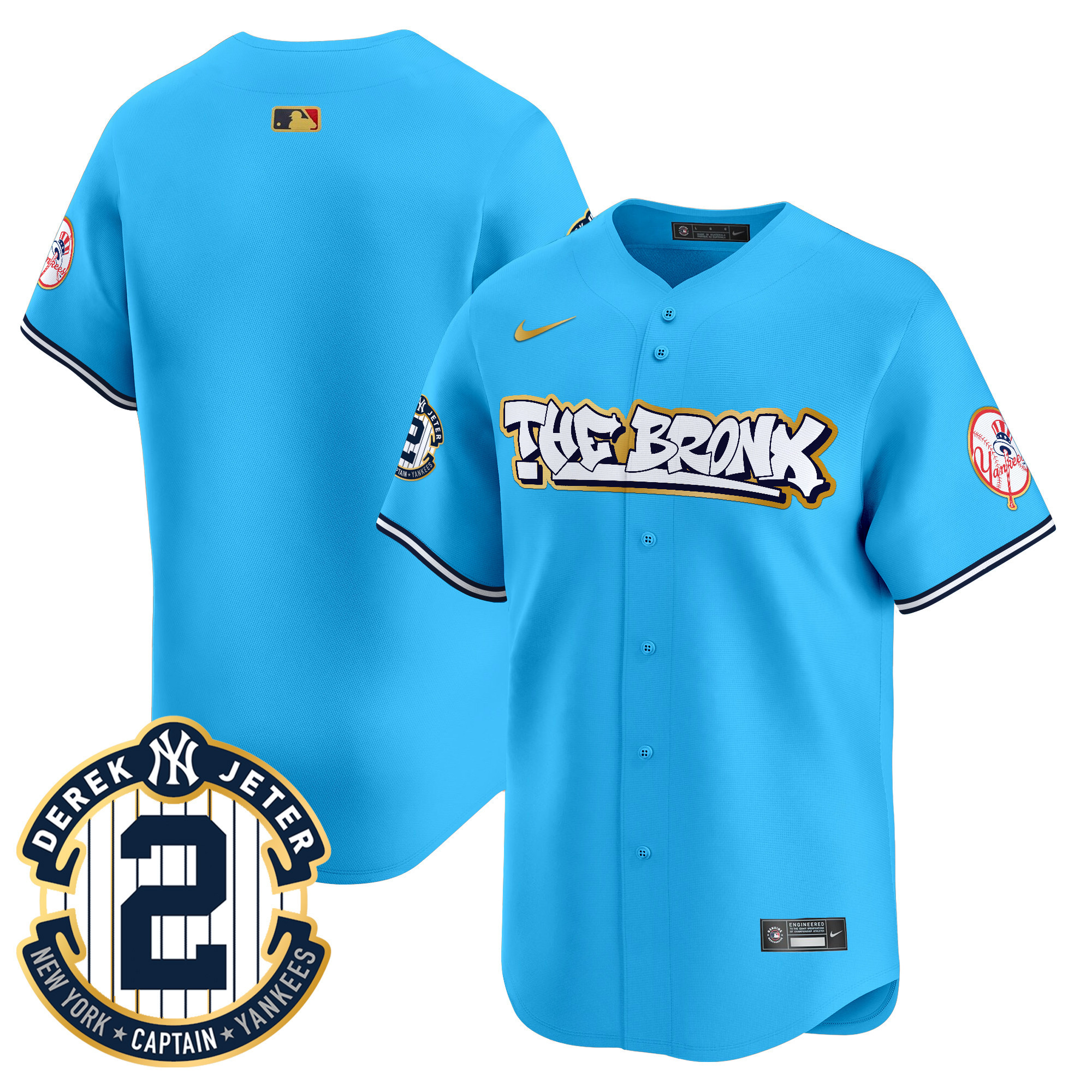 Men's New York Yankees The Bronx Graffiti Gold Trim Vapor Premier Limited Light Blue Jersey - All Stitched