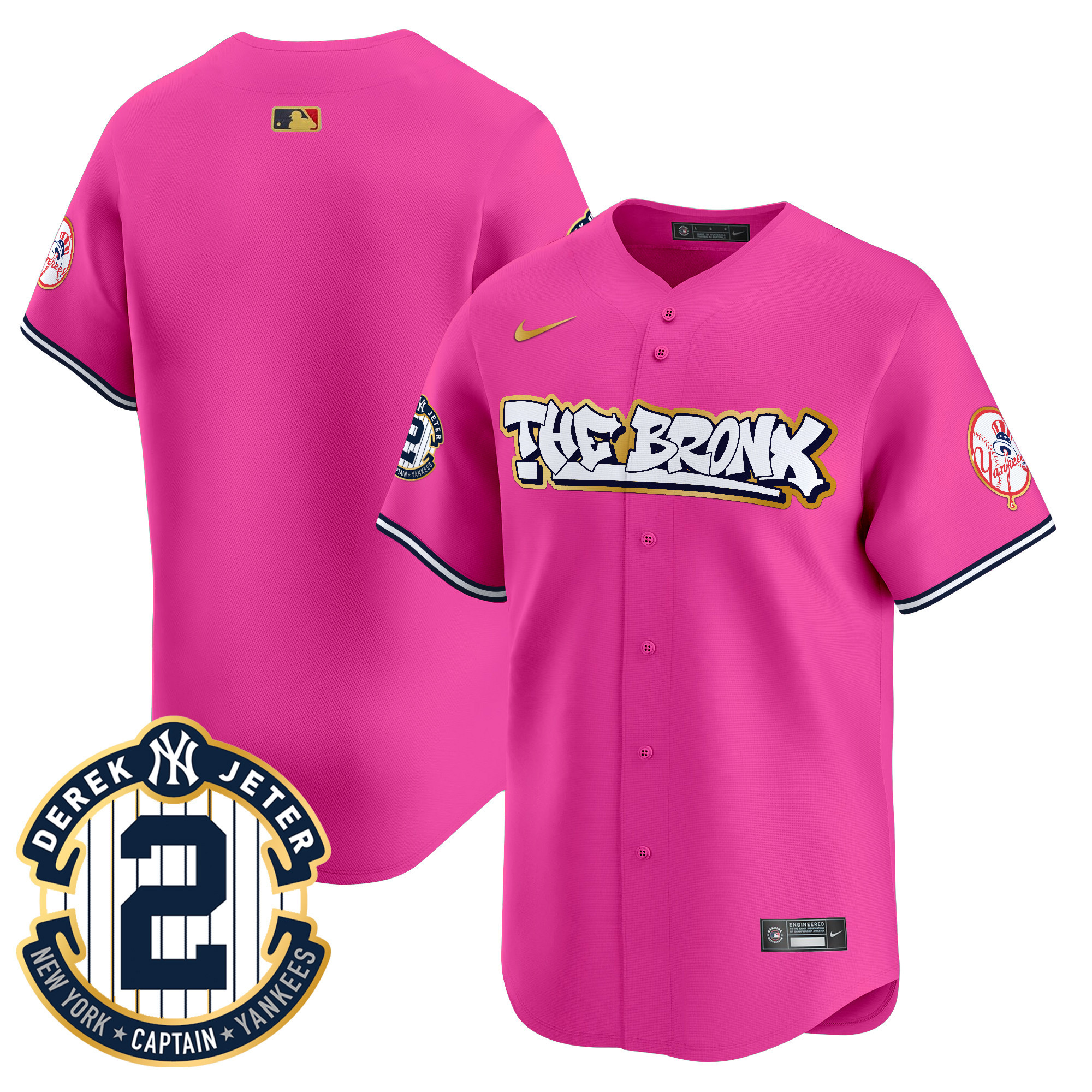 Men's New York Yankees The Bronx Graffiti Gold Trim Vapor Premier Limited Pink Jersey - All Stitched