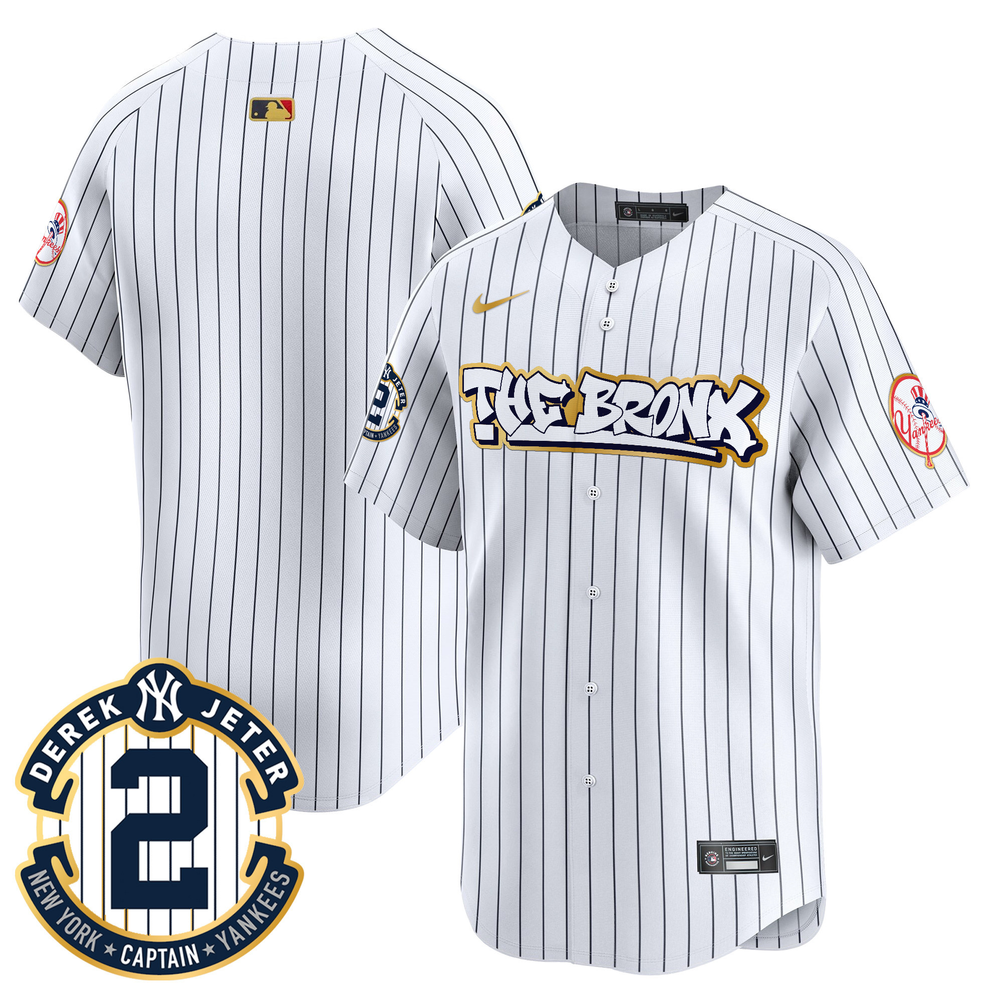 Men's New York Yankees The Bronx Graffiti Gold Trim Vapor Premier Limited Pinstripe Jersey - All Stitched