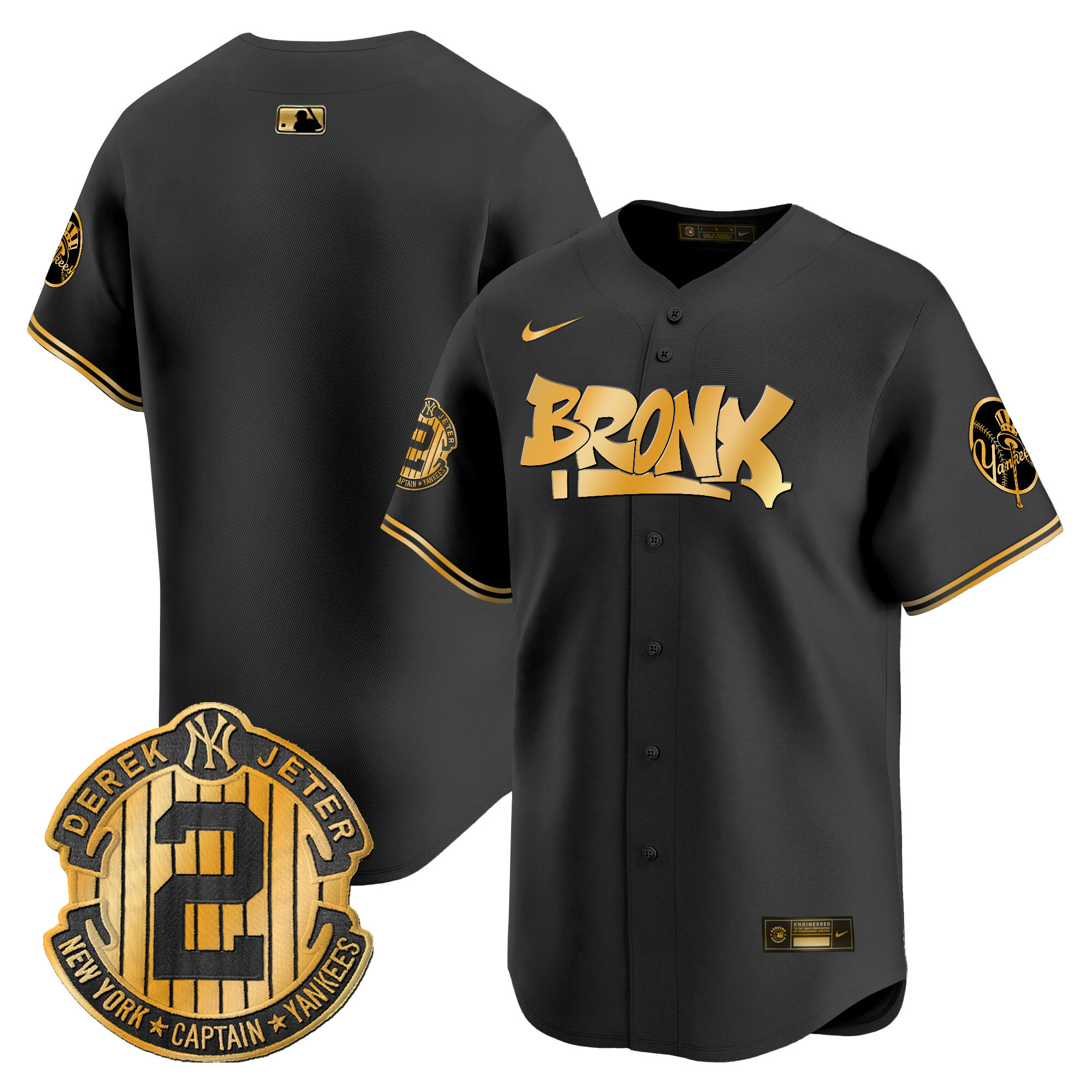 Men's New York Yankees The Bronx Graffiti Vapor Premier Limited Black gold Jersey V6 - All Stitched
