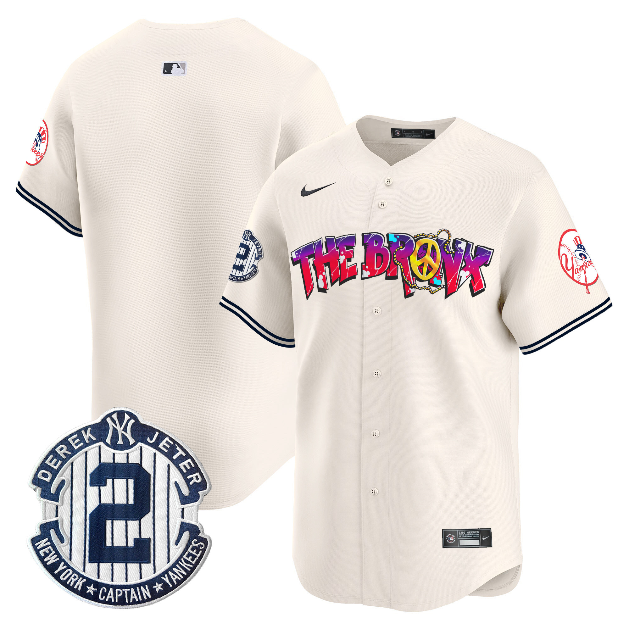 Men's New York Yankees The Bronx Graffiti Vapor Premier Limited Cream Jersey V7 - All Stitched