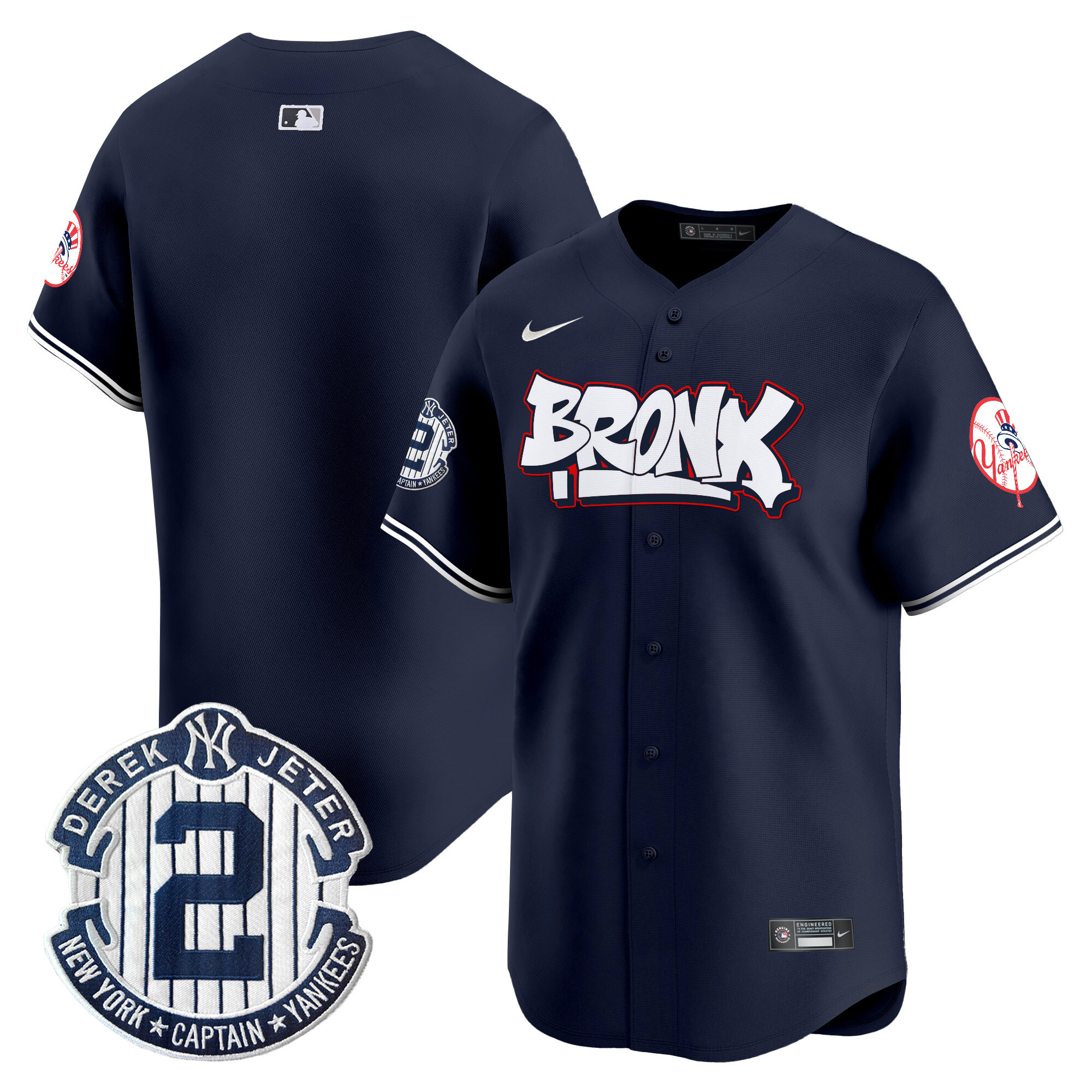 Men's New York Yankees The Bronx Graffiti Vapor Premier Limited Navy Jersey V4 - All Stitched