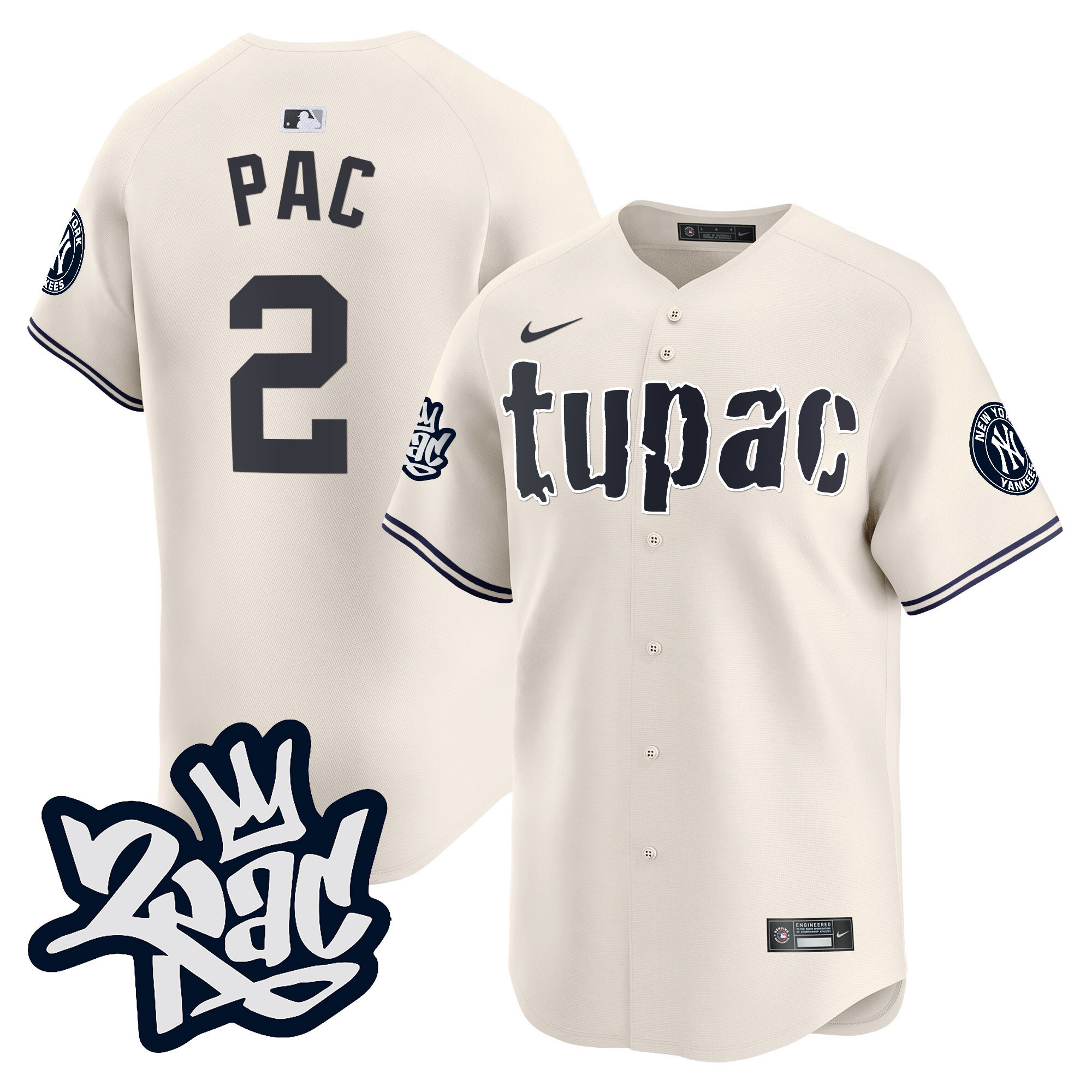 Men's New York Yankees Tupac Shakur Vapor Premier Limited Cream Jersey - All Stitched