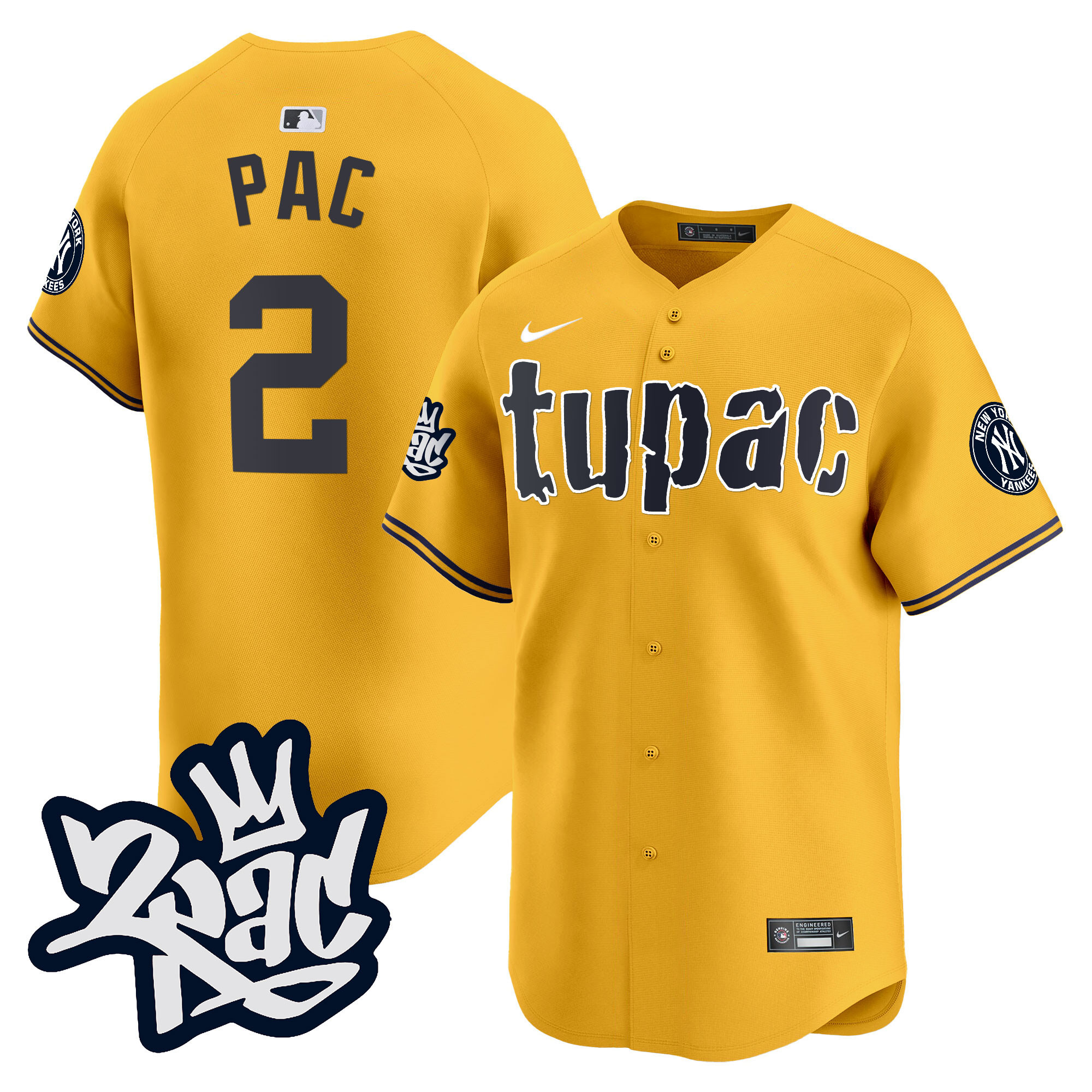 Men's New York Yankees Tupac Shakur Vapor Premier Limited Gold Jersey - All Stitched