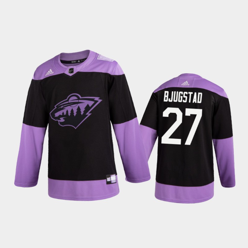 Men's Nick Bjugstad #27 Minnesota Wild 2020 Fights Cancer Black Practice Jersey