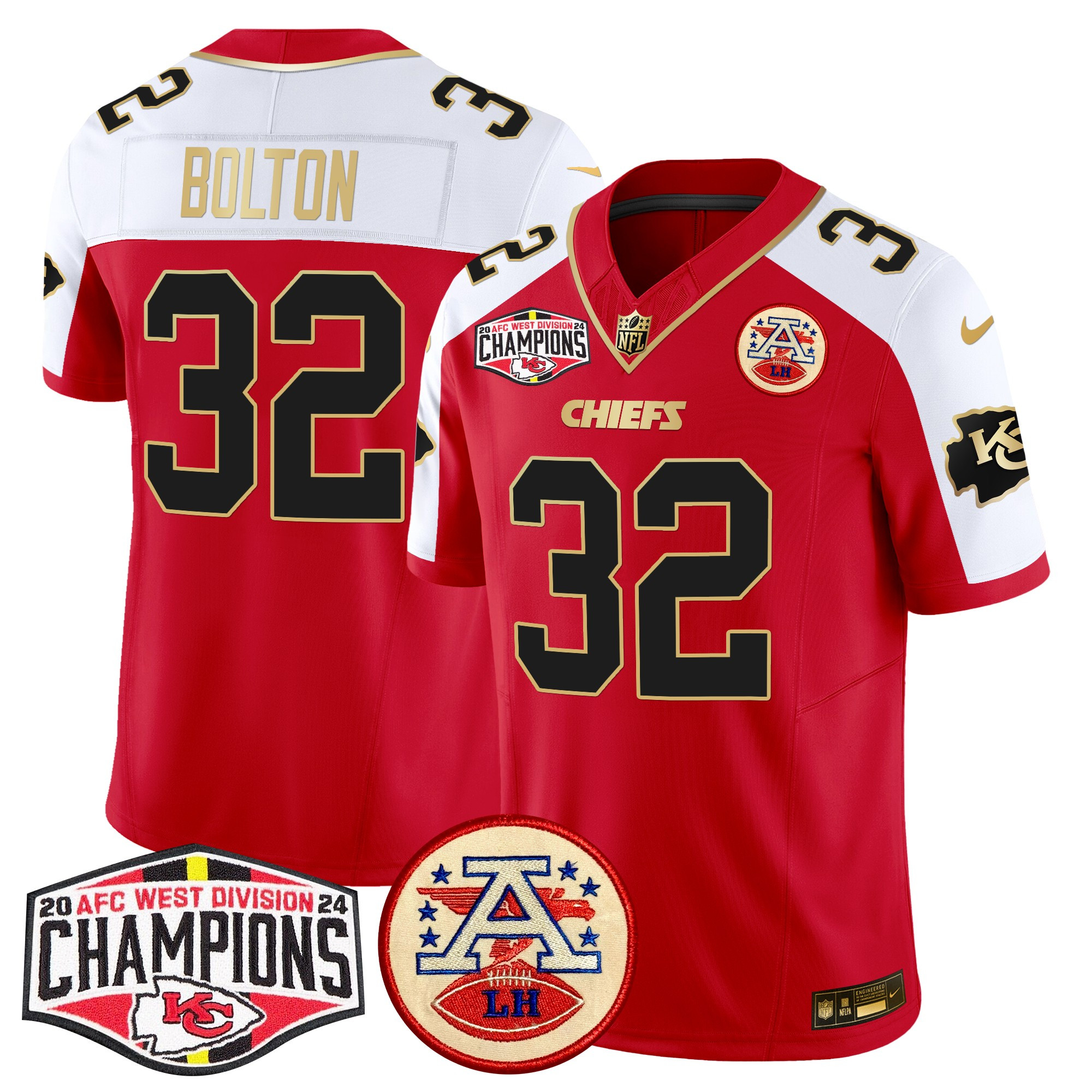 Men's Nick Bolton Kansas City Chiefs 2024 AFC West Division Champions Patch Vapor Limited Red Alternate Jersey - All Stitched