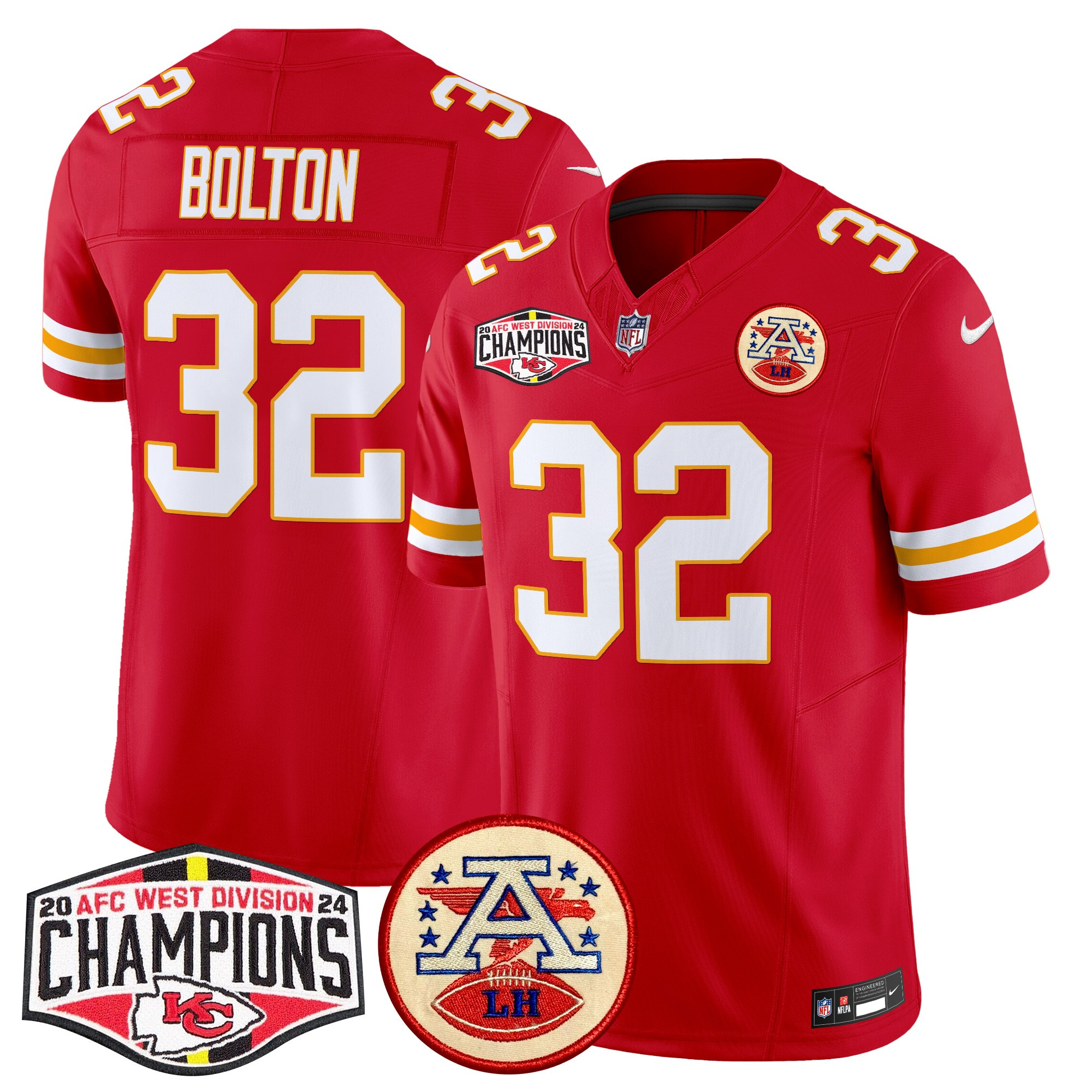 Men's Nick Bolton Kansas City Chiefs 2024 AFC West Division Champions Patch Vapor Limited Red Jersey - All Stitched