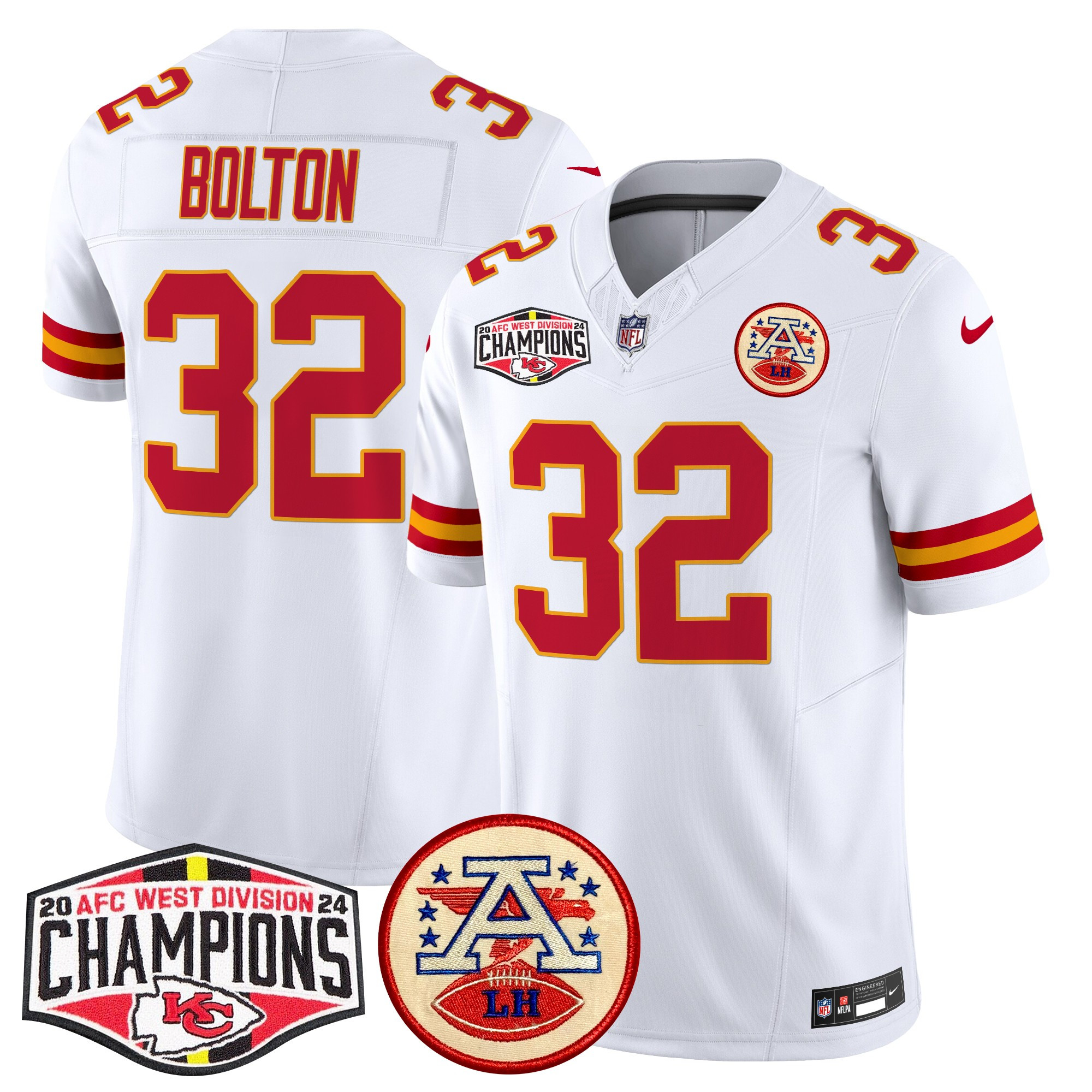 Men's Nick Bolton Kansas City Chiefs 2024 AFC West Division Champions Patch Vapor Limited White Jersey - All Stitched
