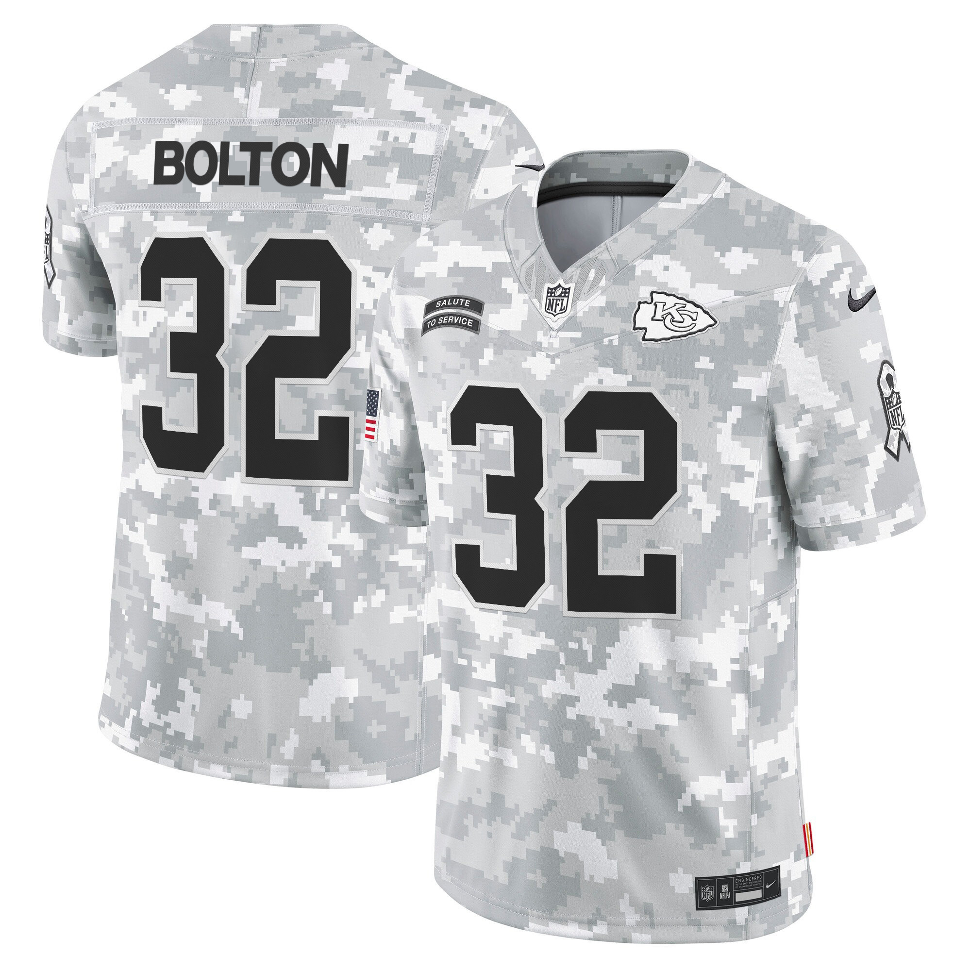 Men's Nick Bolton Kansas City Chiefs 2024 Salute to Service Vapor Limited Arctic Camo Jersey - All stitched