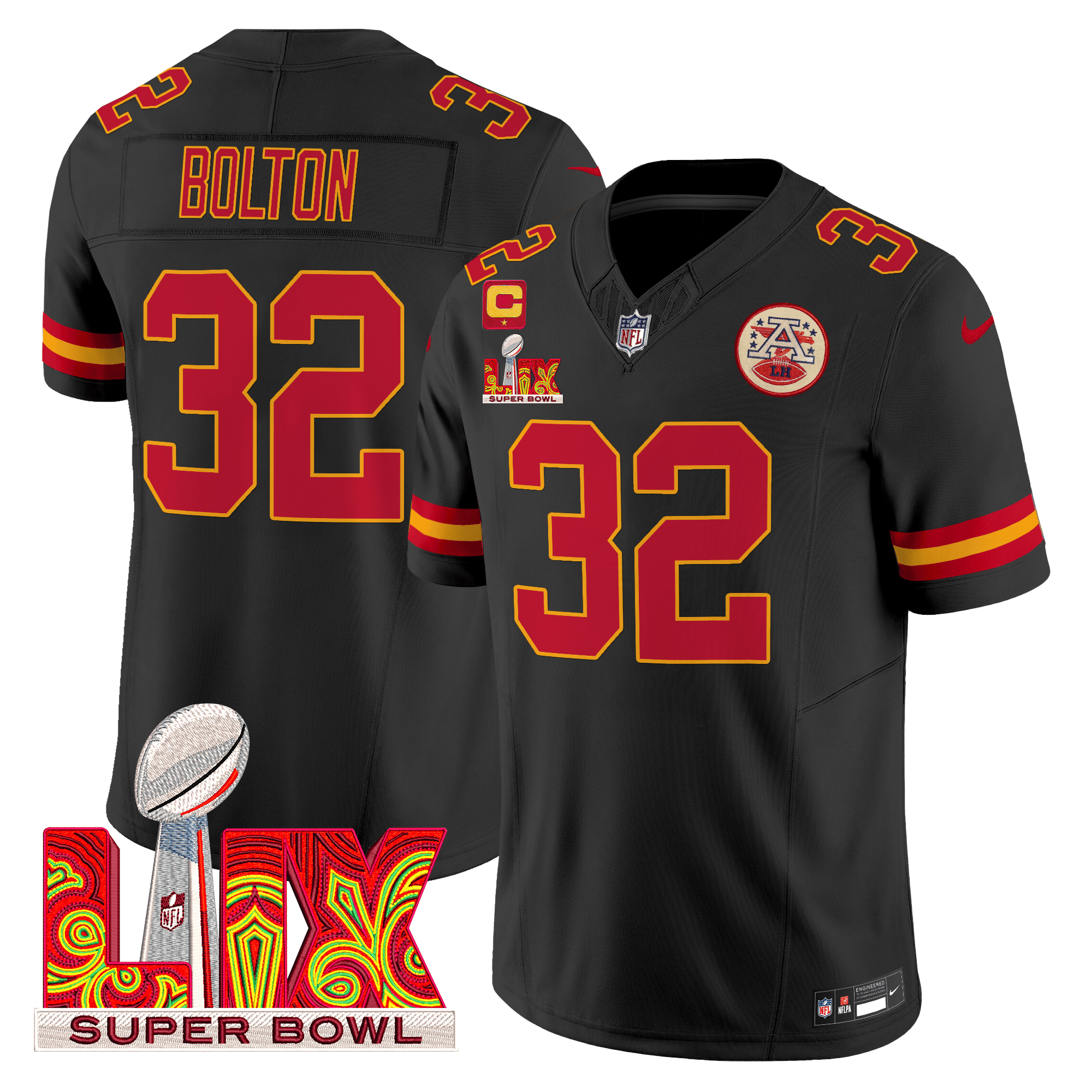 Men's Nick Bolton Kansas City Chiefs Super Bowl LIX Patch Vapor Limited Black Jersey - All Stitched