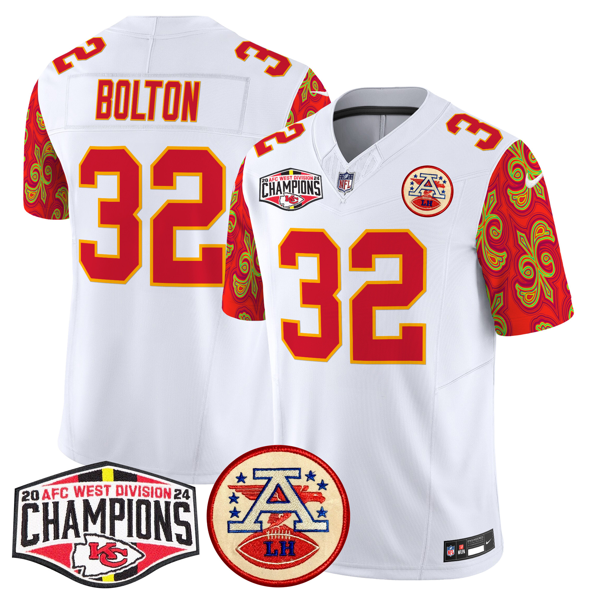 Men's Nick Bolton Kansas City Chiefs Super Bowl LIX Style 2024 AFC West Division Champions Patch Vapor Limited White Jersey - All Stitched