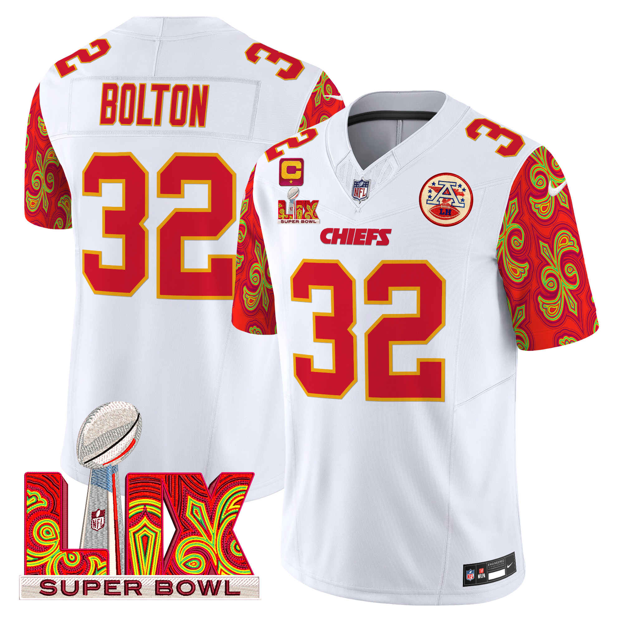 Men's Nick Bolton Kansas City Chiefs Super Bowl LIX Style Vapor Limited White Jersey - All Stitched