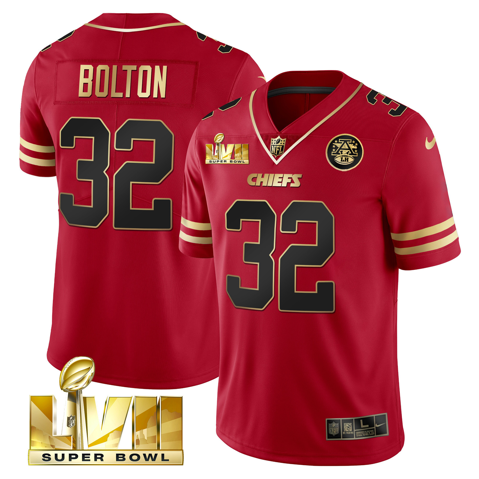 Men's Nick Bolton Kansas City Chiefs Super Bowl LVII Red Gold Vapor Black Red Jersey V2 - All Stitched