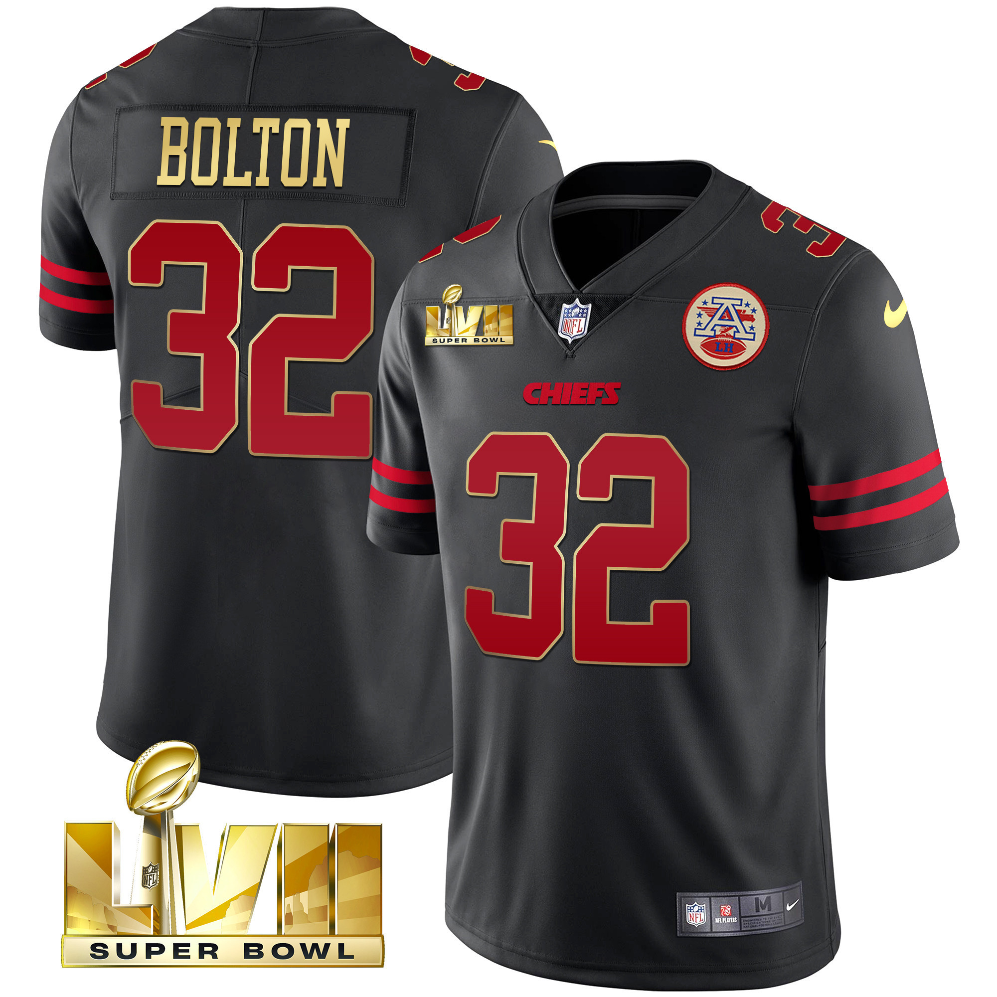 Men's Nick Bolton Kansas City Chiefs Super Bowl LVII Red Gold Vapor Gold Trim Jersey V2 - All Stitched