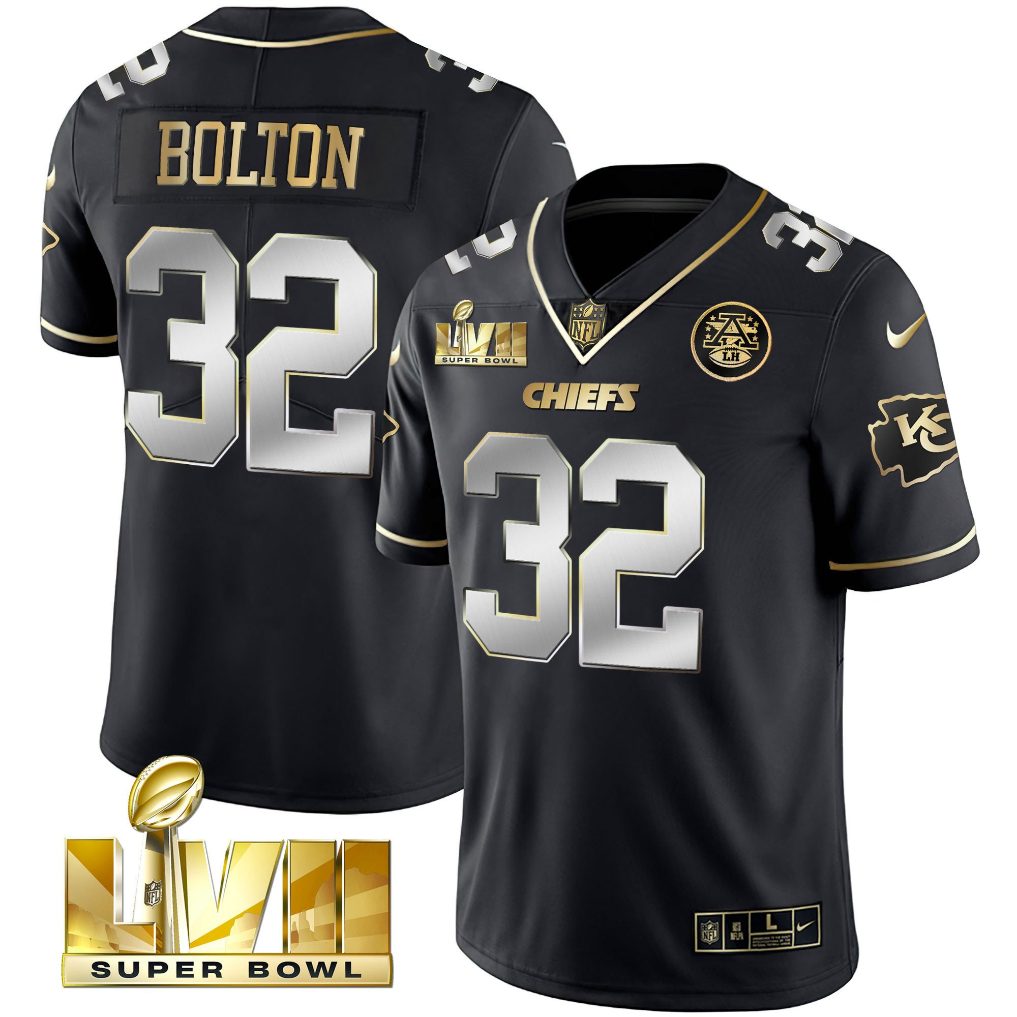 Men's Nick Bolton Kansas City Chiefs Super Bowl Vapor Gold Black Limited Jersey V2- All Stitched