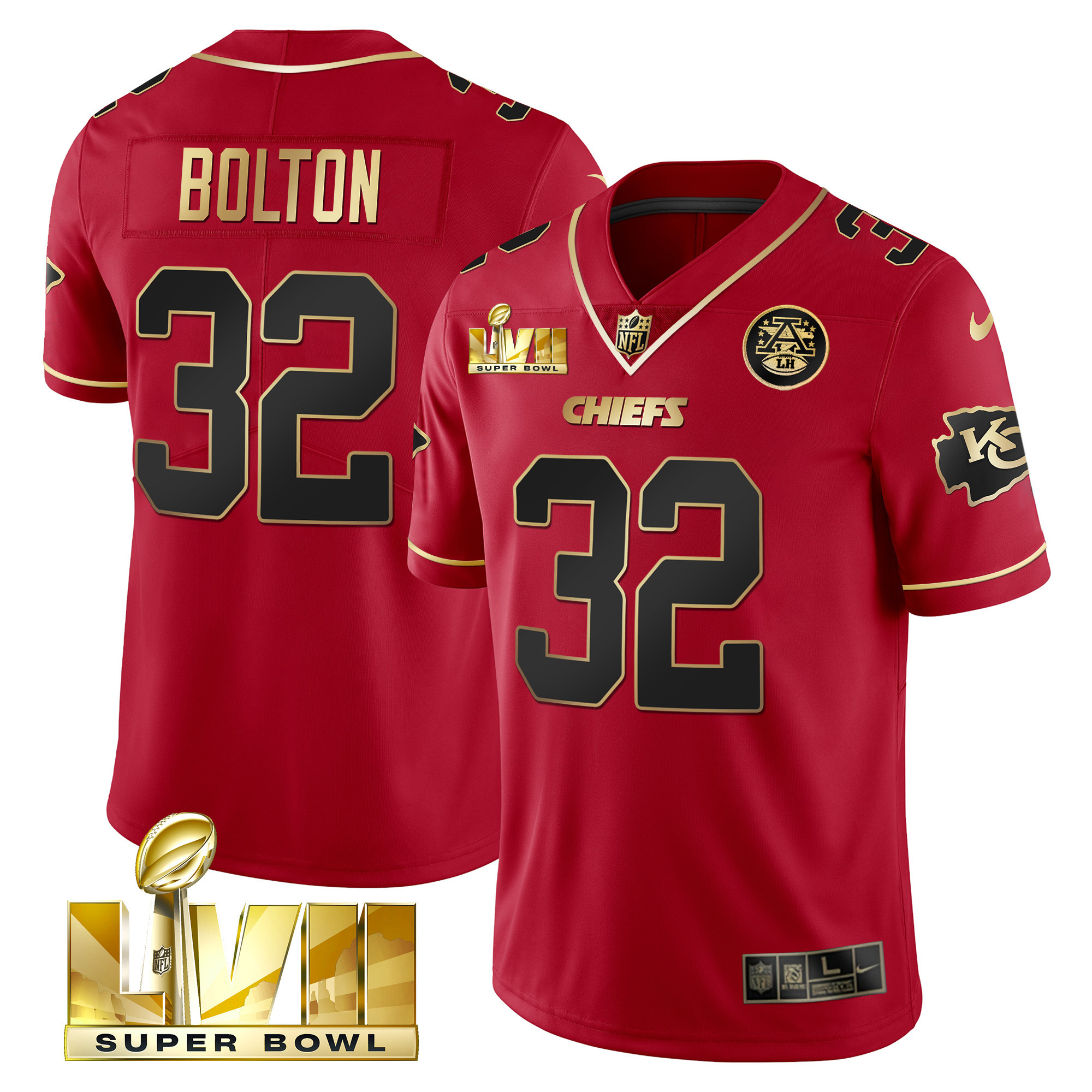 Men's Nick Bolton Kansas City Chiefs Super Bowl Vapor Gold Red Gold Jersey V2- All Stitched