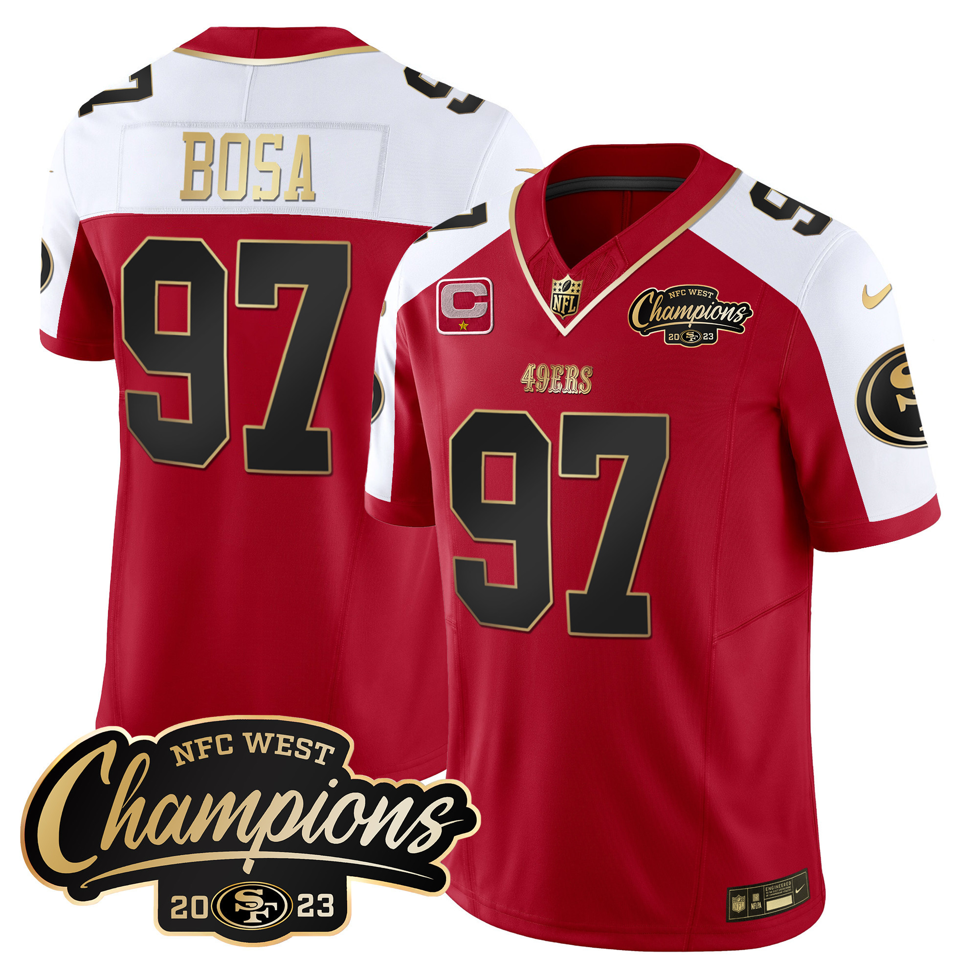 Men's Nick Bosa San Francisco 49ers 2023 NFC West Champions Patch Vapor Alternate Jersey - All Stitched