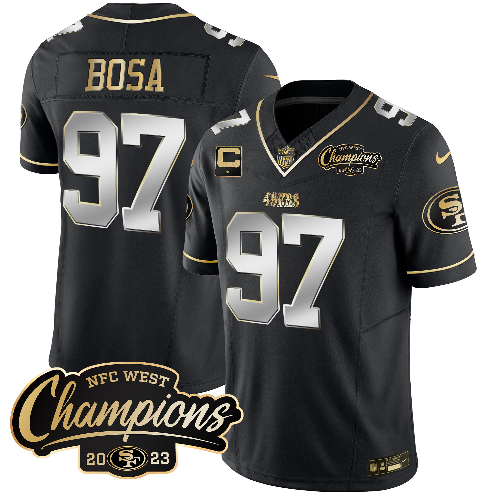 Men's Nick Bosa San Francisco 49ers 2023 NFC West Champions Patch Vapor Black Limited Jersey - All Stitched