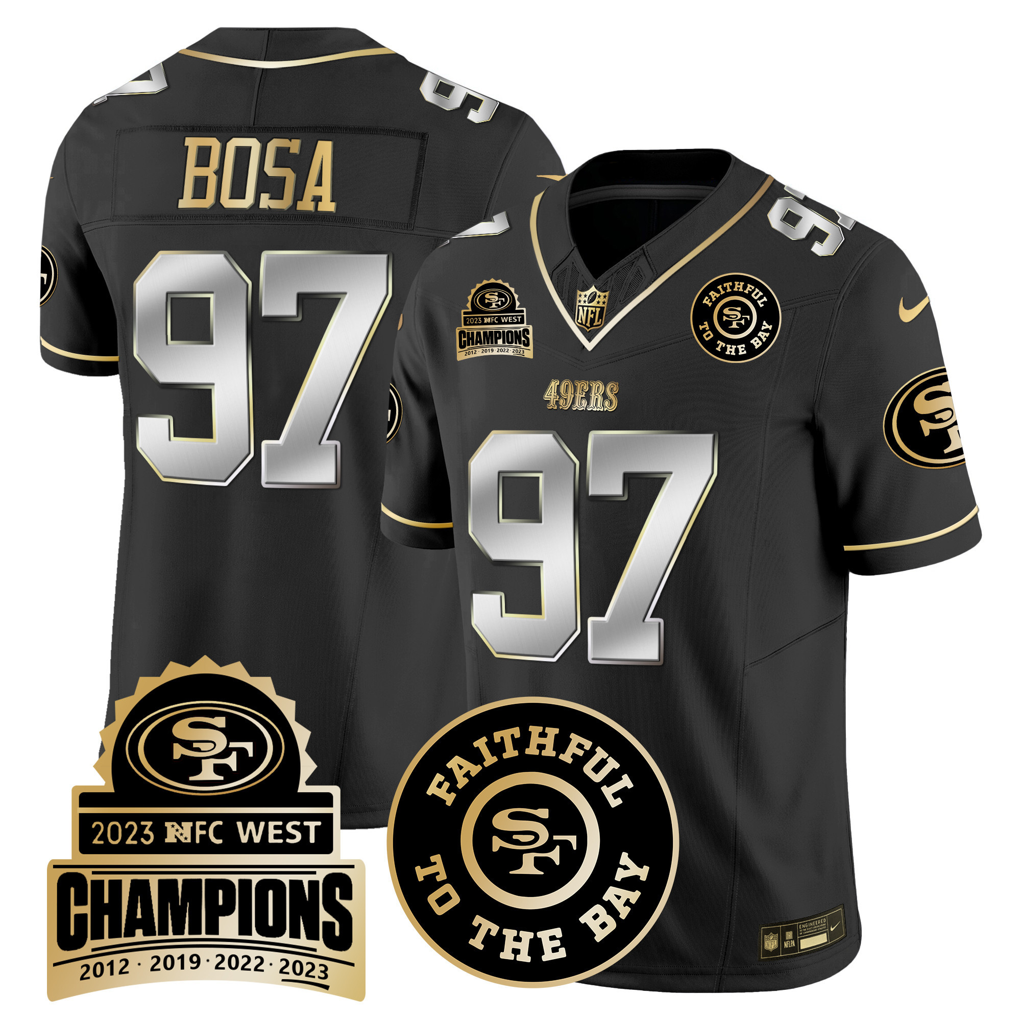 Men's Nick Bosa San Francisco 49ers 2023 NFC West Champions Patch Vapor Black Limited Jersey V3 - All Stitched