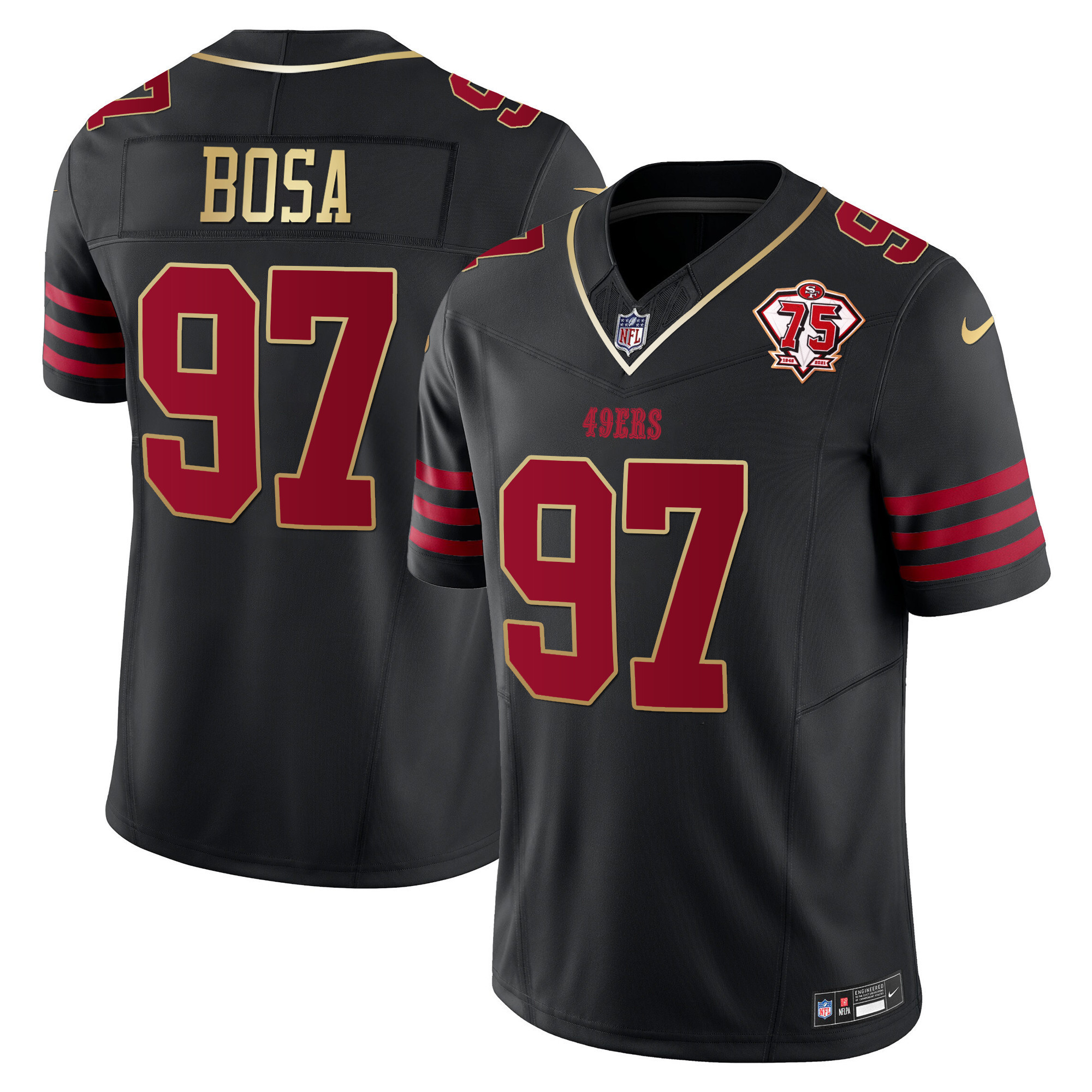 Men's Nick Bosa San Francisco 49ers 2023 Vapor Gold Trim Limited Black Gold Jersey - All Stitched