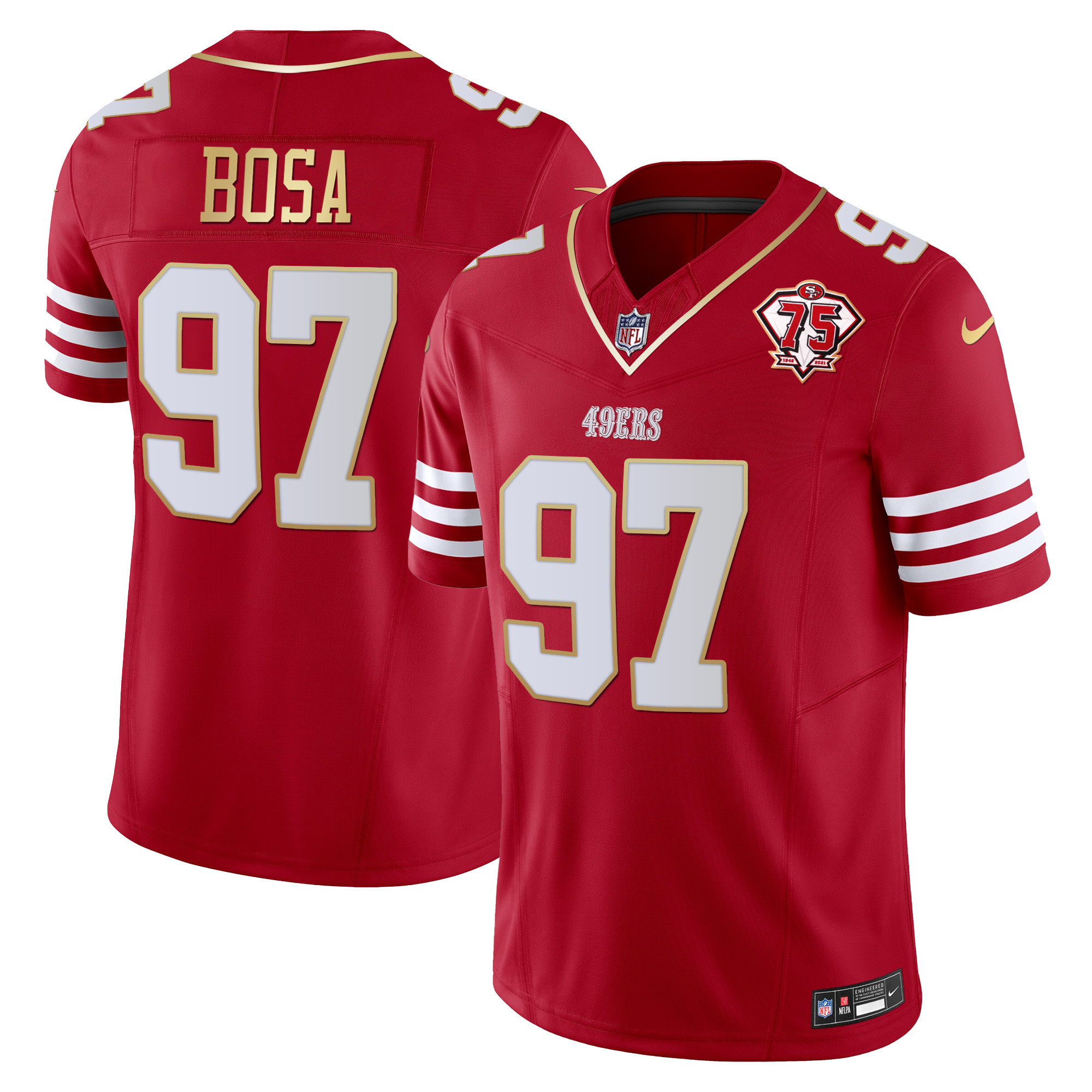Men's Nick Bosa San Francisco 49ers 2023 Vapor Gold Trim Limited Scarlet Gold Jersey - All Stitched