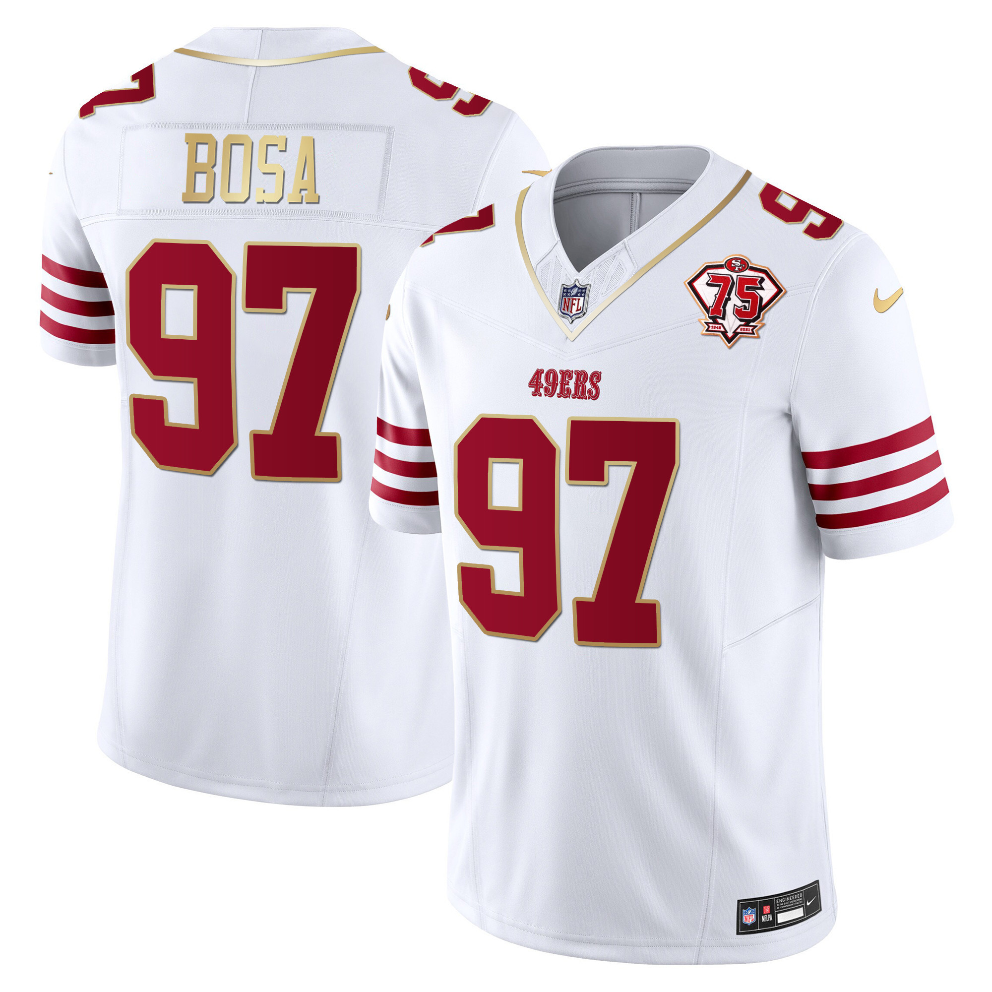 Men's Nick Bosa San Francisco 49ers 2023 Vapor Gold Trim Limited White Gold Jersey - All Stitched