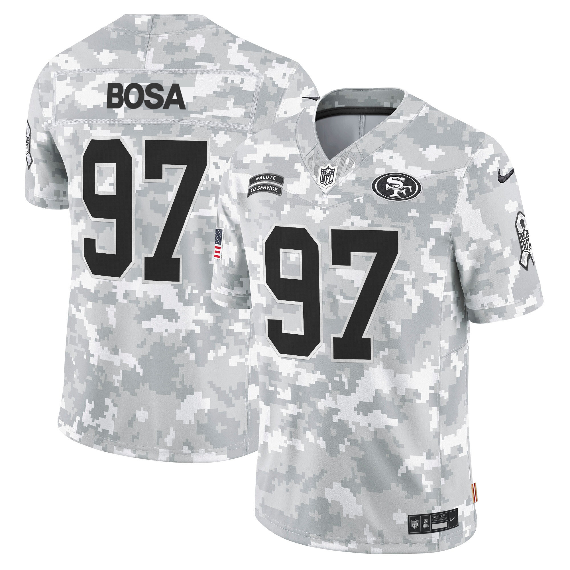 Men's Nick Bosa San Francisco 49ers 2024 Salute to Service Vapor Limited Arctic Camo Jersey - All stitched