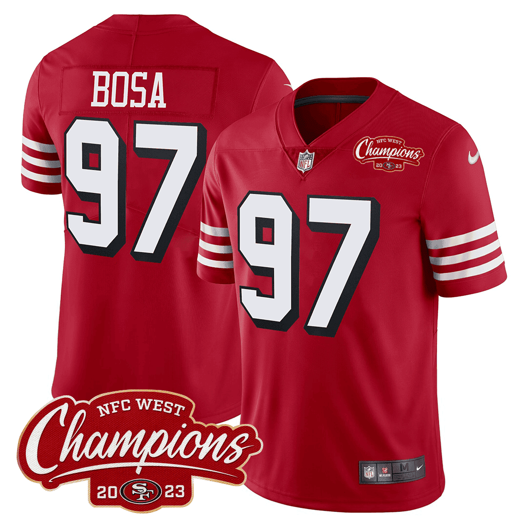 Men's Nick Bosa San Francisco 49ers 94 Throwback NFC West Champions Patch Red Jersey - All Stitched