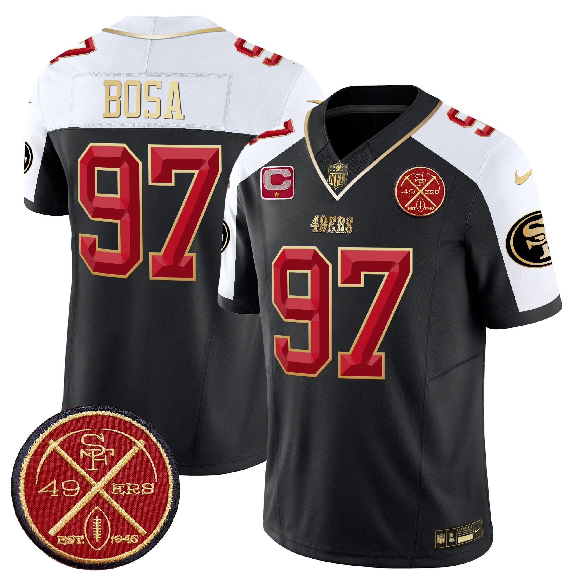 Men's Nick Bosa San Francisco 49ers Est.1946 Patch Vapor Limited Black Alternate Jersey V2 - All Stitched