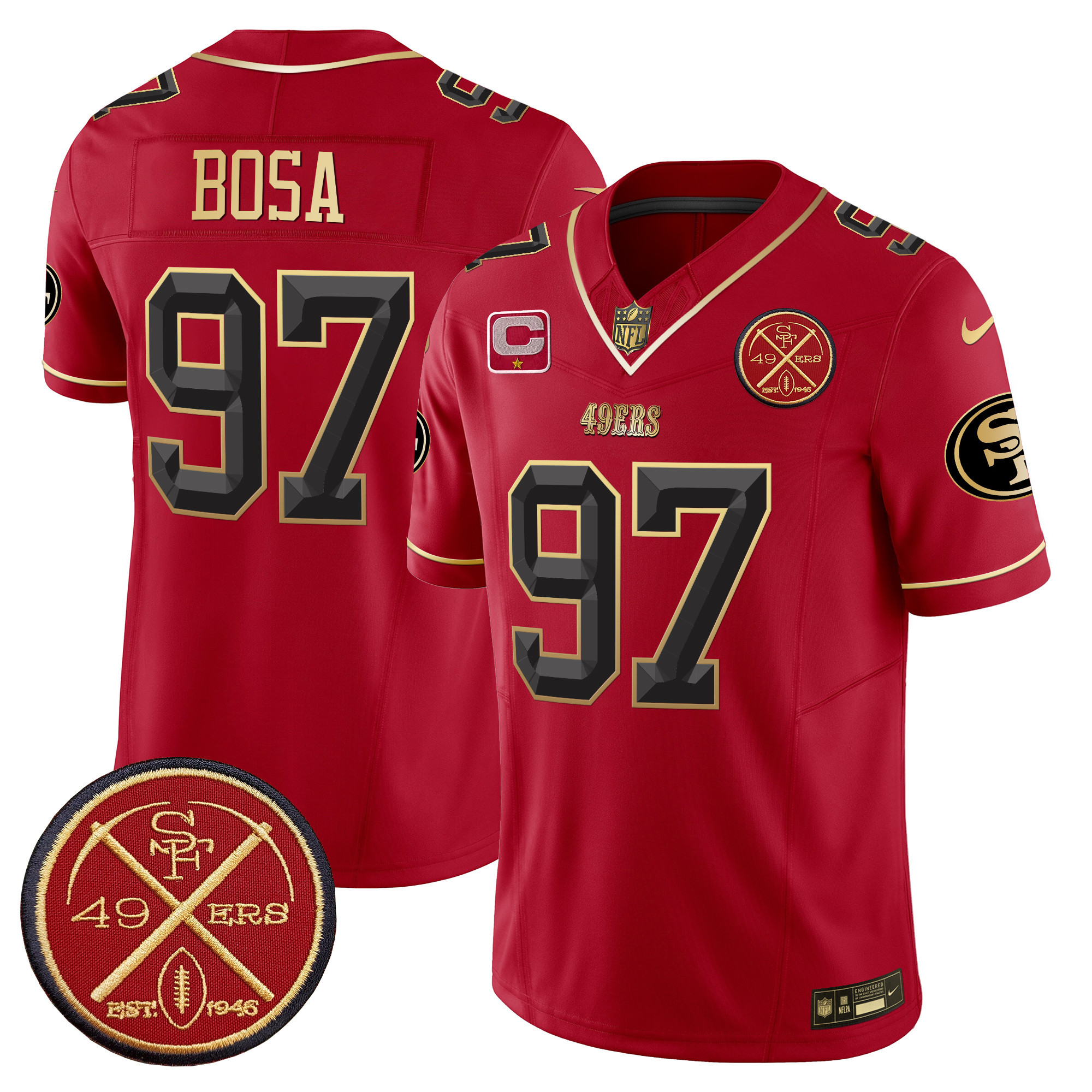 Men's Nick Bosa San Francisco 49ers Est.1946 Patch Vapor Limited Scarlet Limited Jersey V2 - All Stitched