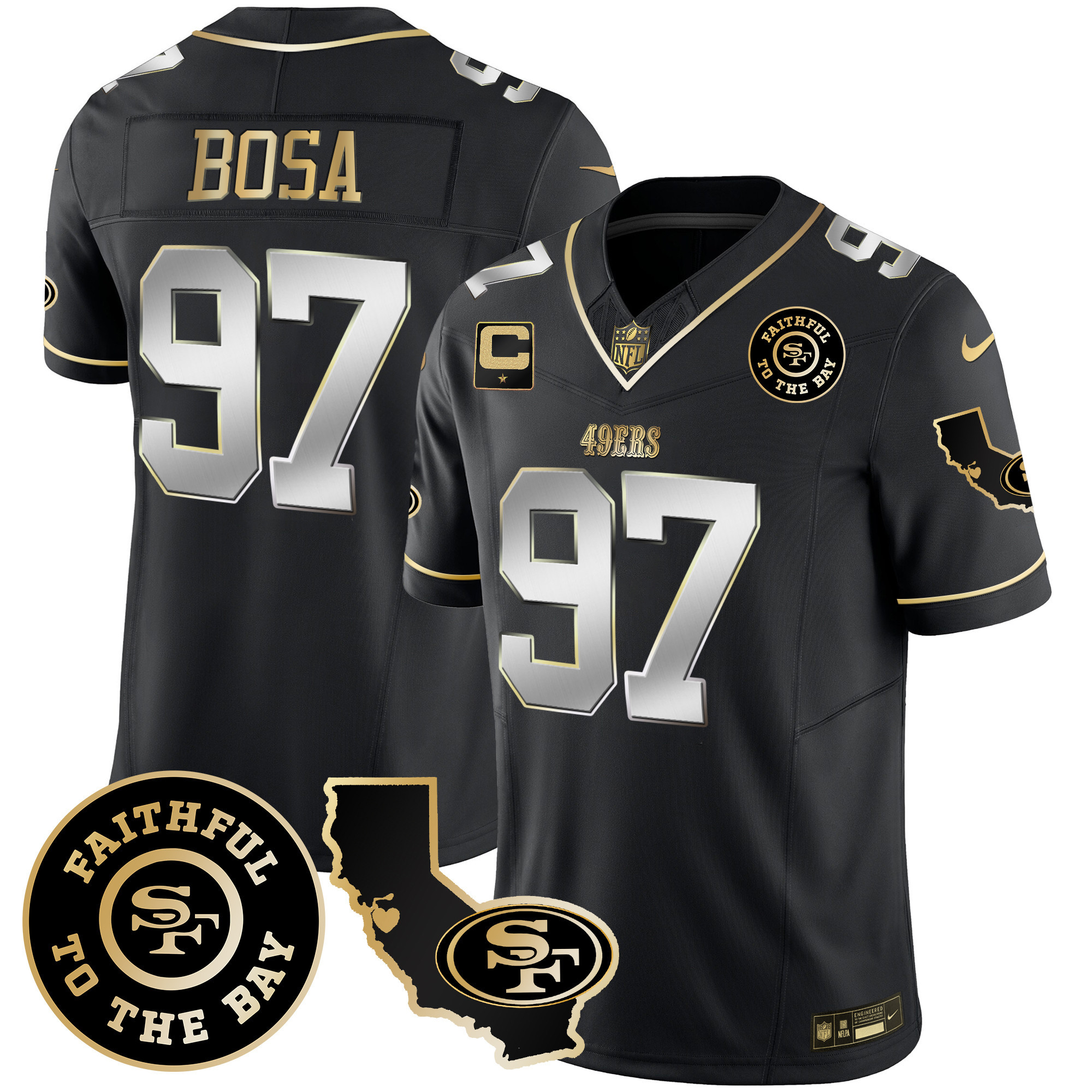 Men's Nick Bosa San Francisco 49ers Faithful & California Patch Vapor Black Limited Jersey - All Stitched