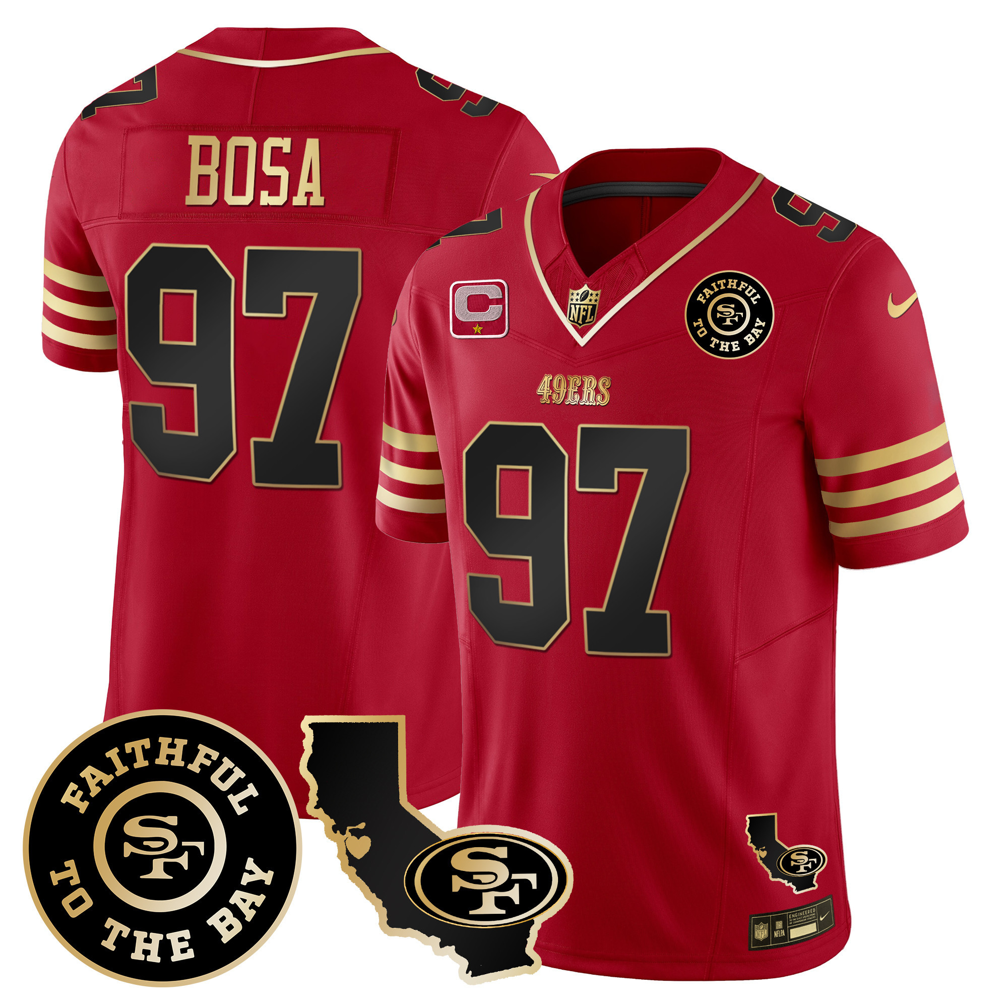 Men's Nick Bosa San Francisco 49ers Faithful & California Patch Vapor Black Scarlet Jersey - All Stitched