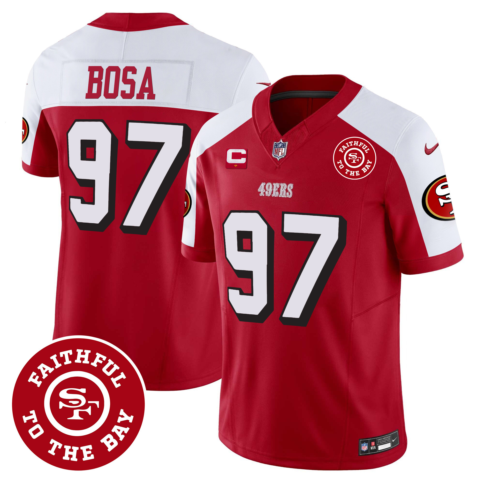 Men's Nick Bosa San Francisco 49ers Faithful To The Bay Patch Vapor Alternate Jersey V2 - All Stitched