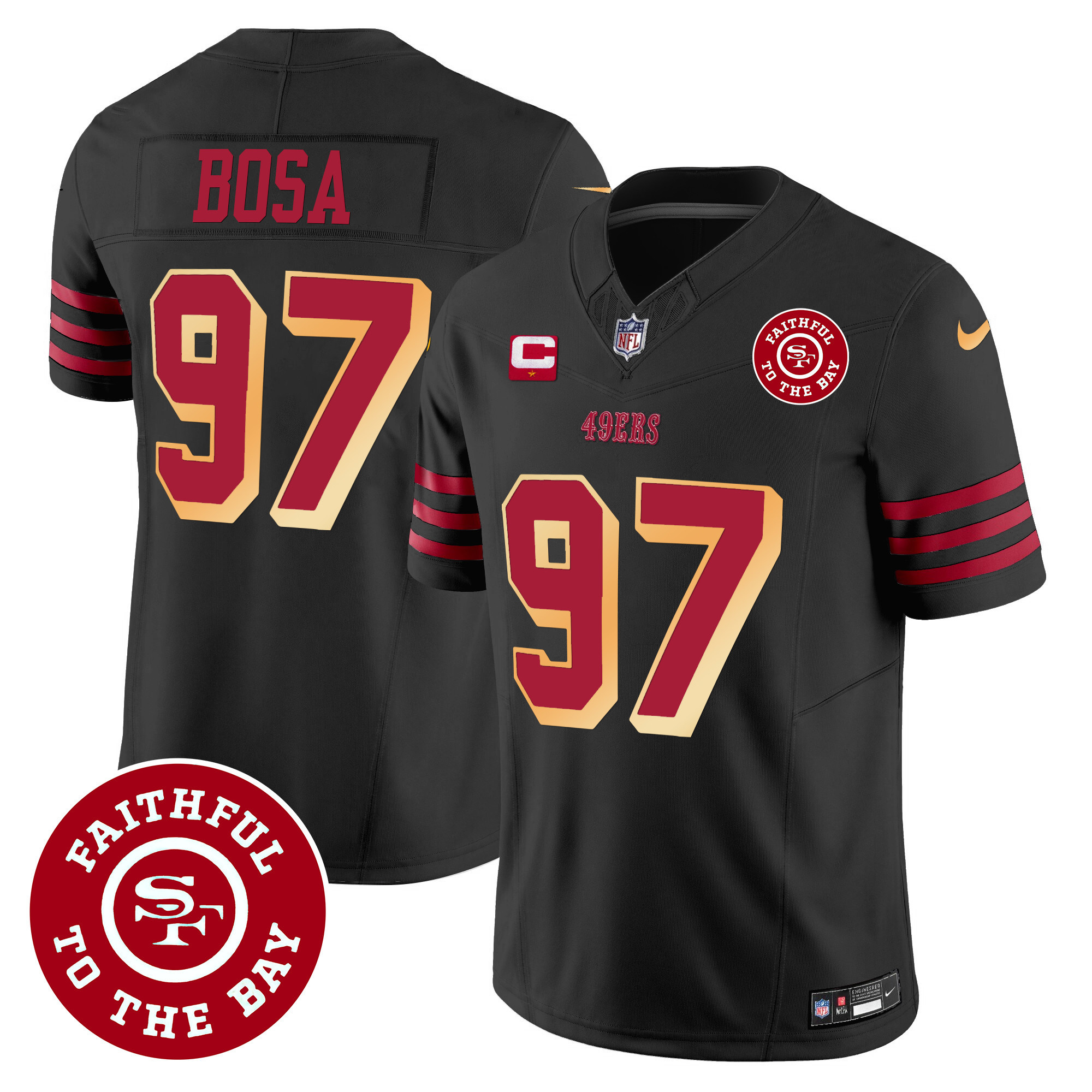 Men's Nick Bosa San Francisco 49ers Faithful To The Bay Patch Vapor Black Jersey V2 - All Stitched