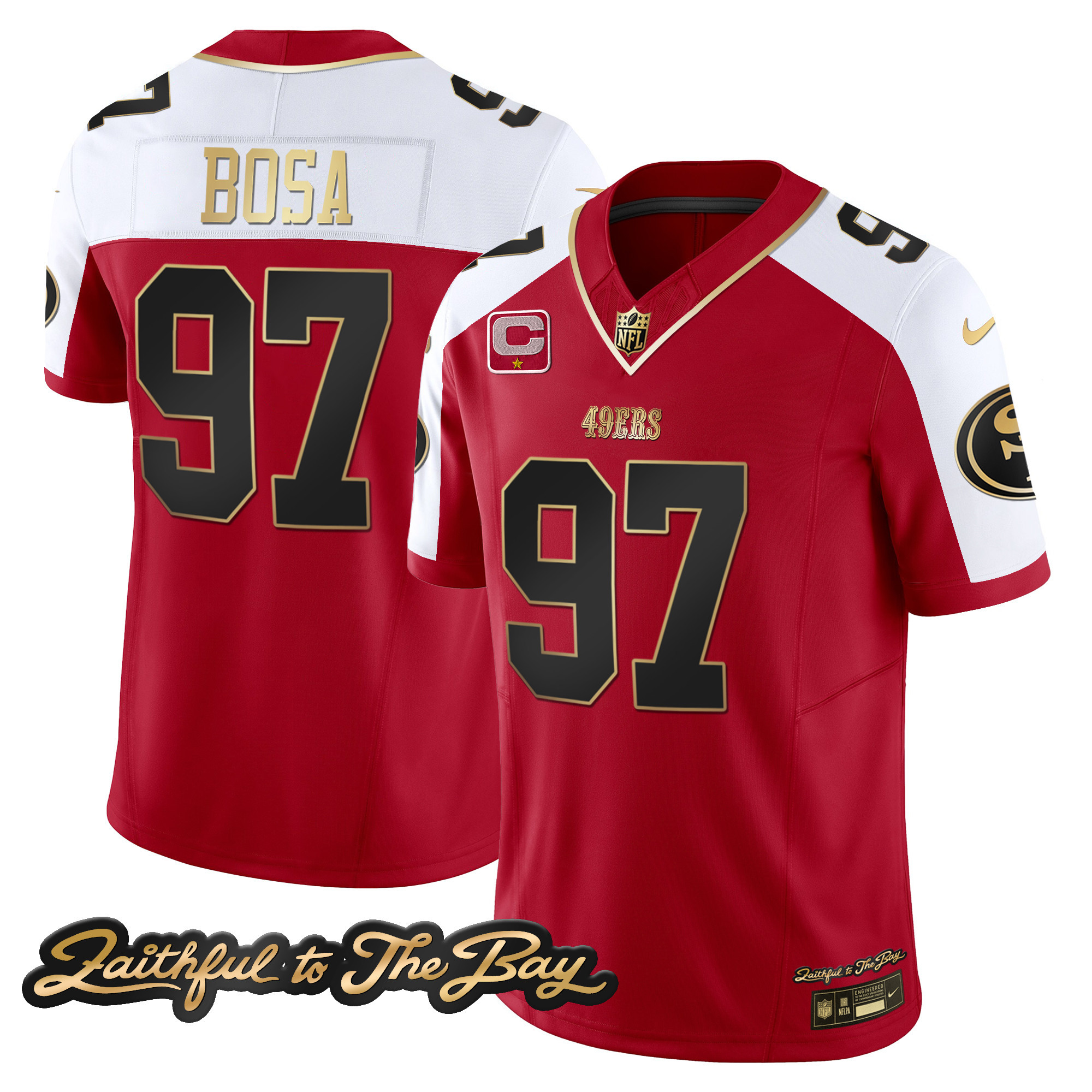 Men's Nick Bosa San Francisco 49ers Faithful To The Bay Patch Vapor Limited Alternate Jersey V3 - All Stitched