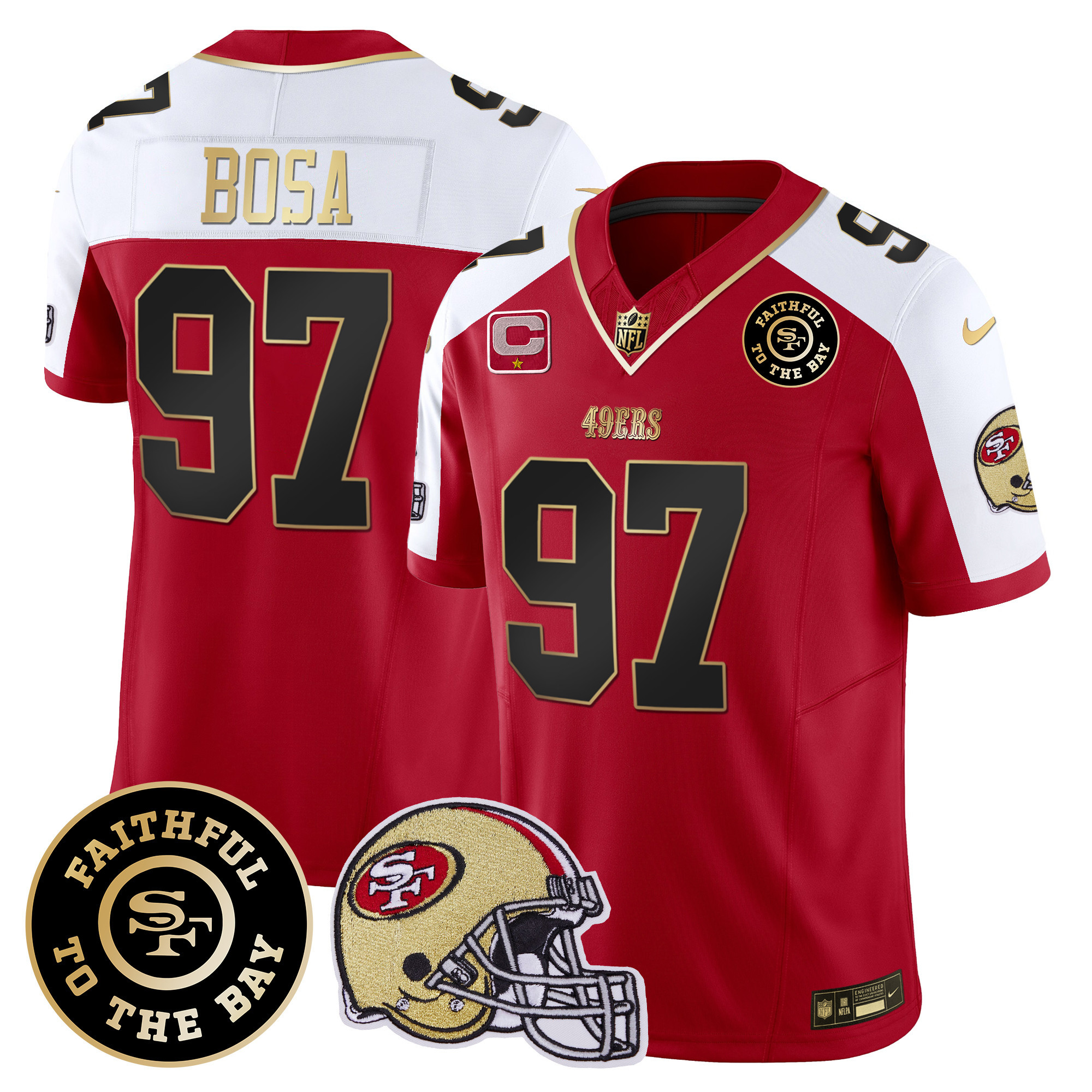 Men's Nick Bosa San Francisco 49ers Faithful To The Bay Patch Vapor Limited Alternate Jersey V5 - All Stitched - Image 1