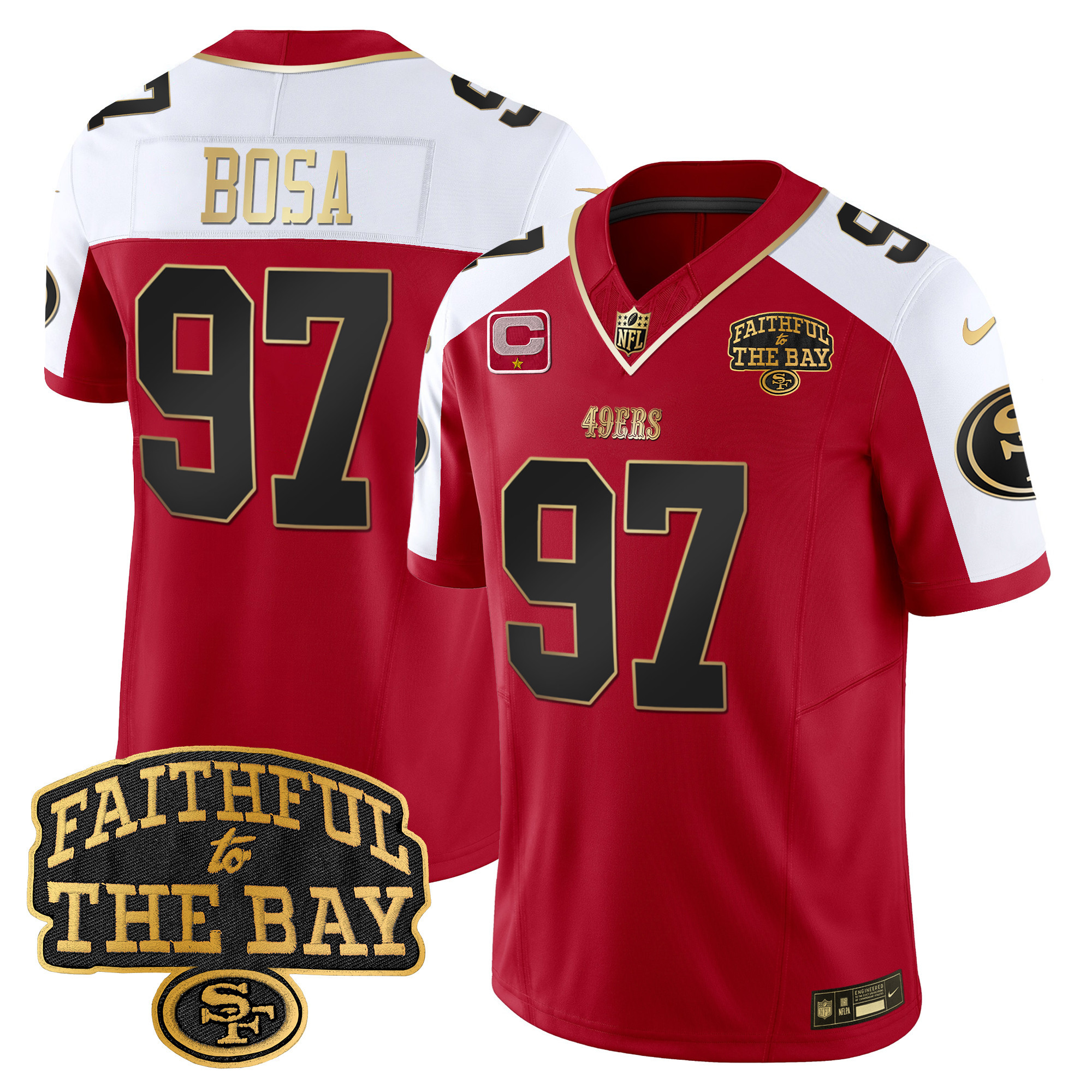 Men's Nick Bosa San Francisco 49ers Faithful To The Bay Patch Vapor Limited Alternate Jersey V8 - All Stitched