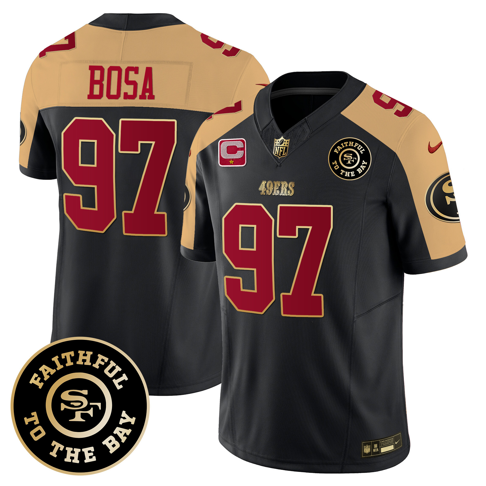 Men's Nick Bosa San Francisco 49ers Faithful To The Bay Patch Vapor Limited Black Alternate Jersey V7 - All Stitched