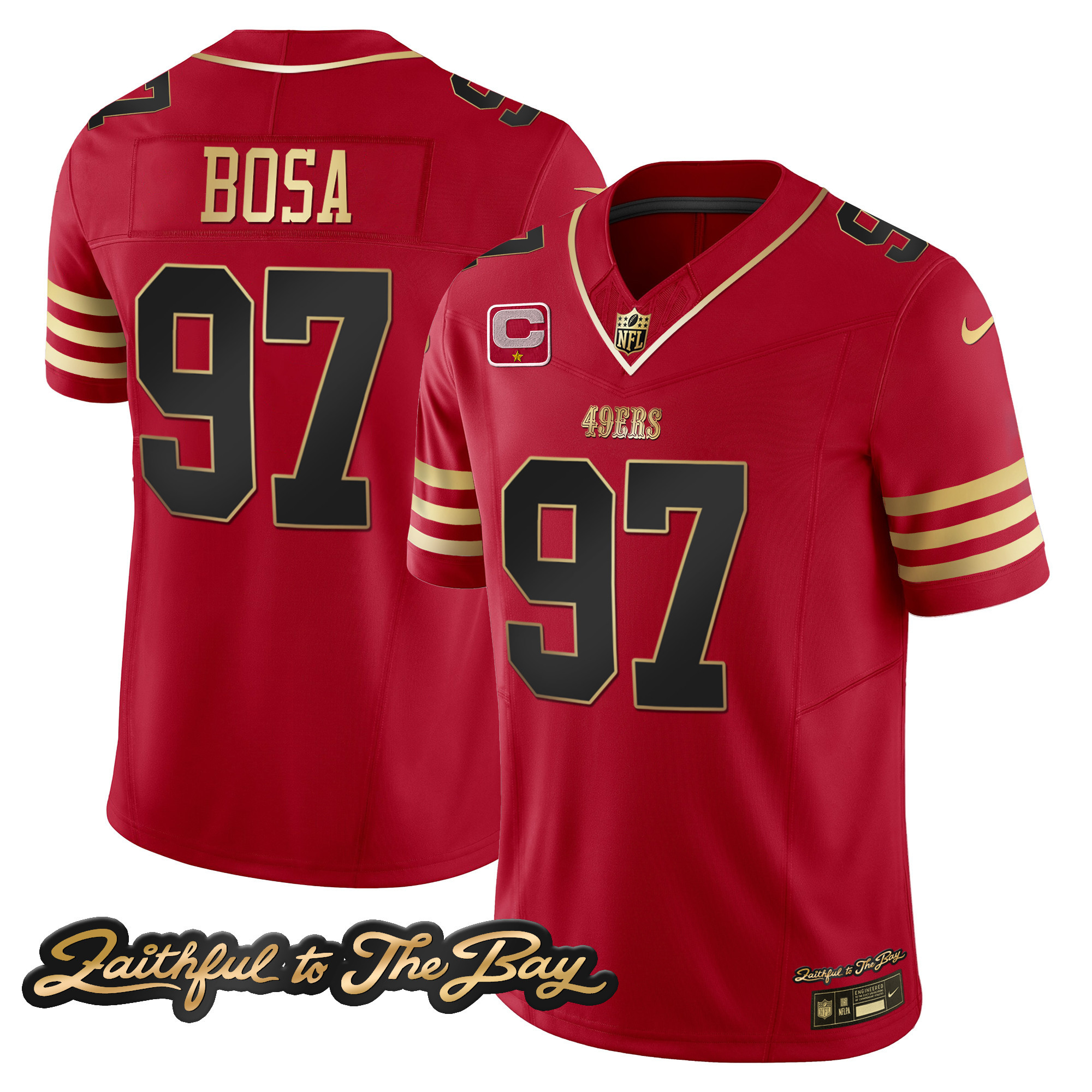 Men's Nick Bosa San Francisco 49ers Faithful To The Bay Patch Vapor Limited Black Scarlet Jersey V3 - All Stitched