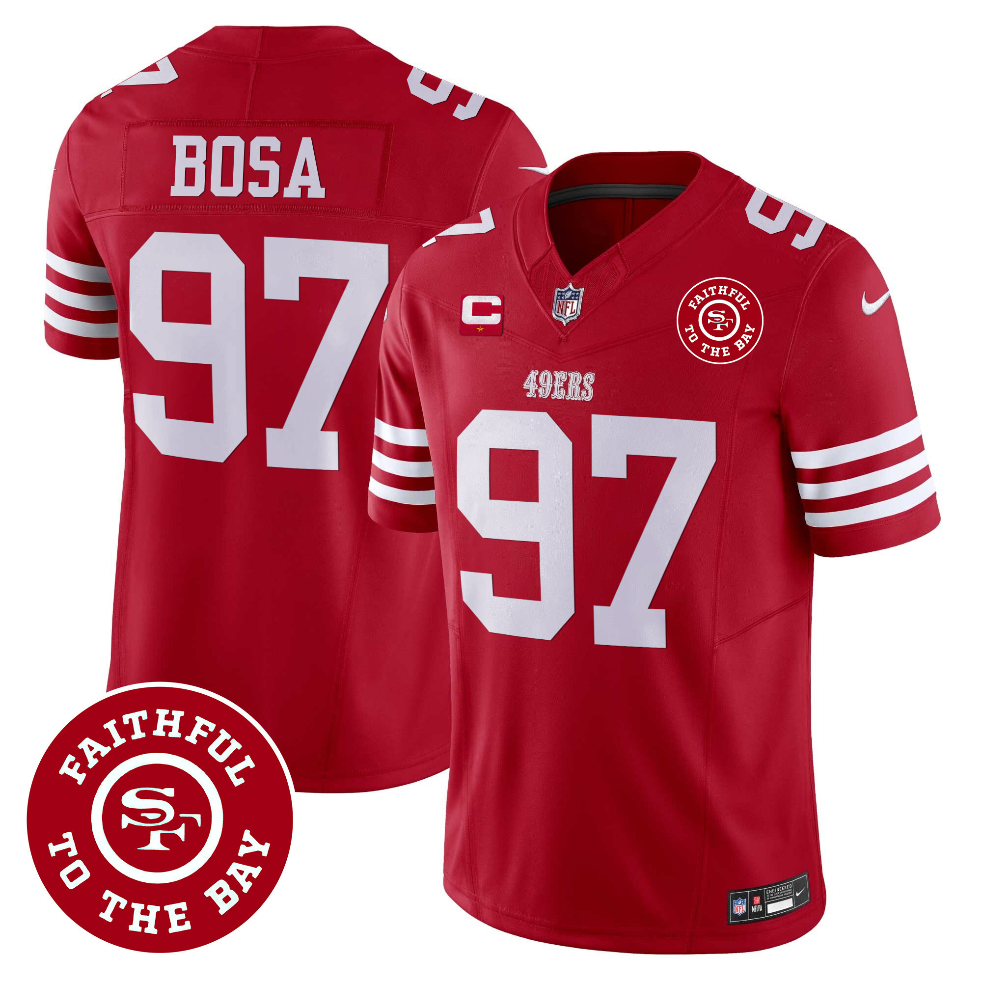 Men's Nick Bosa San Francisco 49ers Faithful To The Bay Patch Vapor Red Jersey - All Stitched