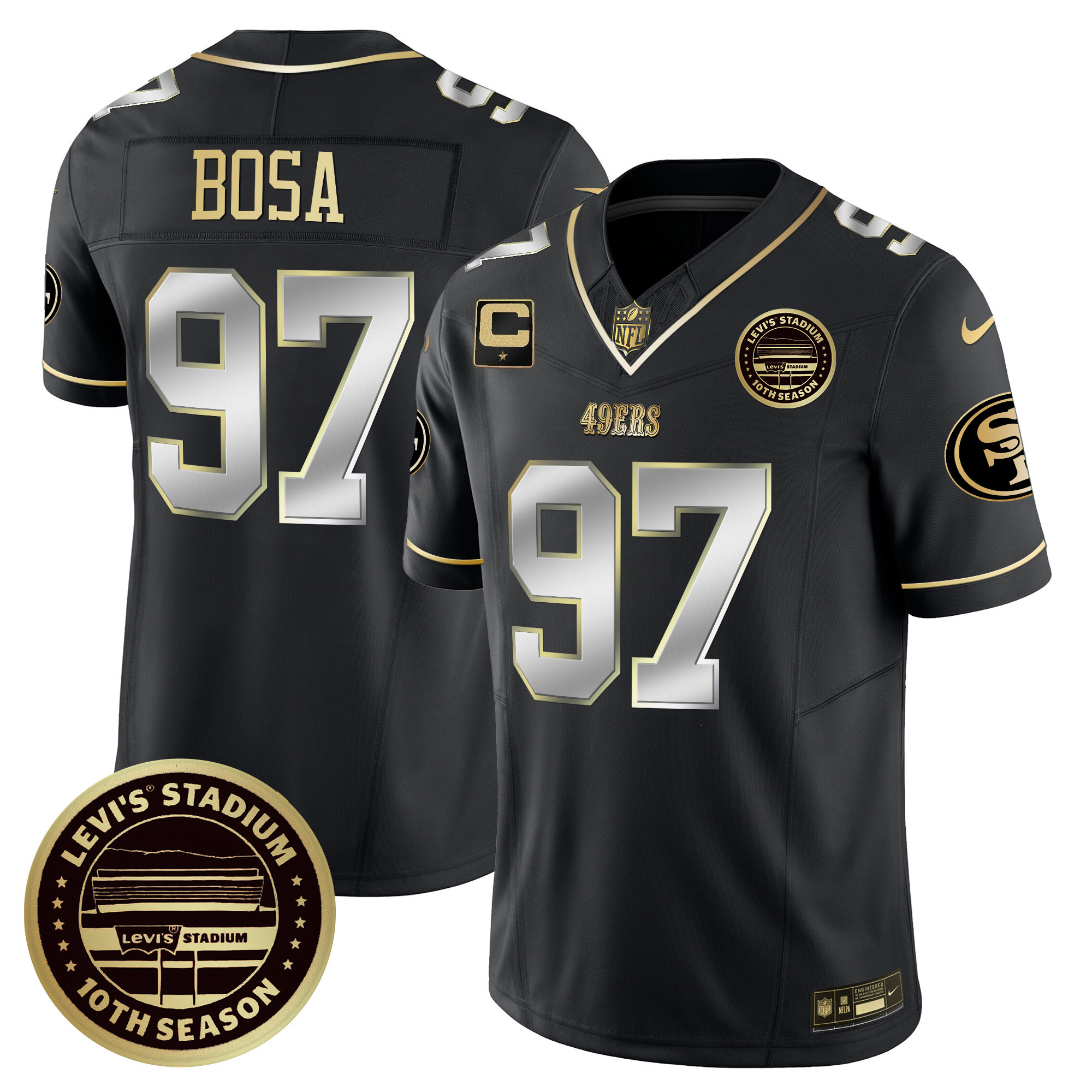 Men's Nick Bosa San Francisco 49ers Levi's Stadium 10th Season Patch Vapor Limited Black Limited Jersey - All Stitched