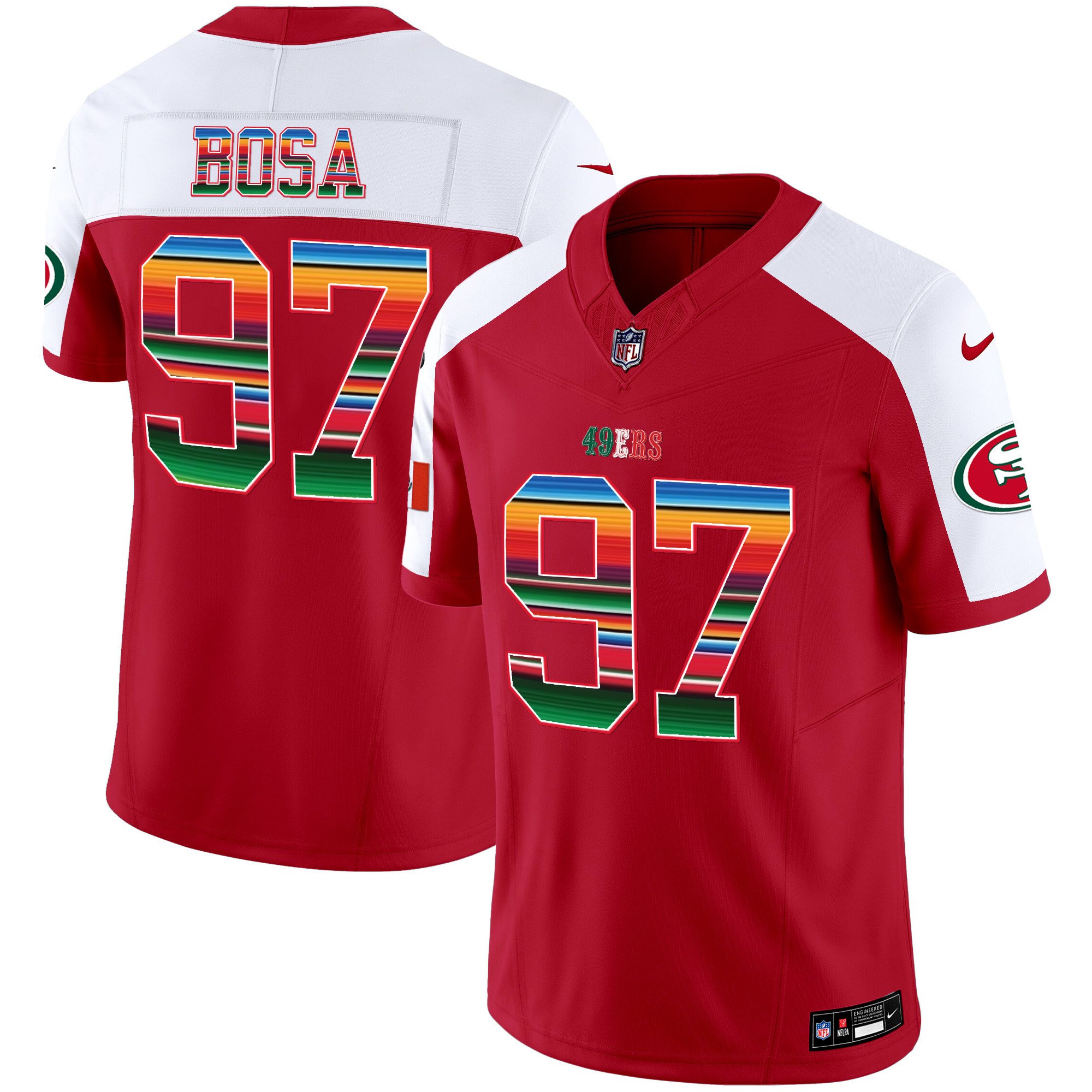 Men's Nick Bosa San Francisco 49ers Mexico Vapor Red Alternate Jersey V3 - All Stitched