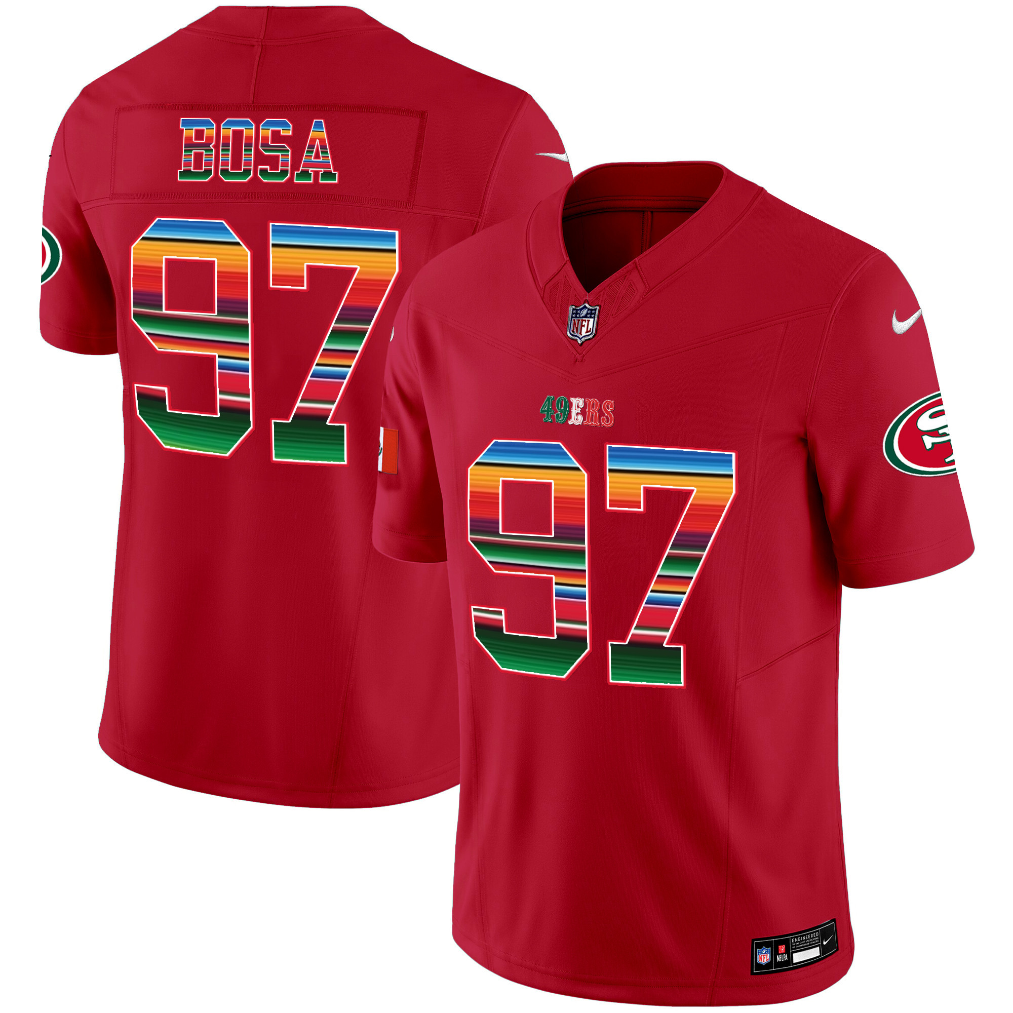 Men's Nick Bosa San Francisco 49ers Mexico Vapor Red Jersey V3 - All Stitched