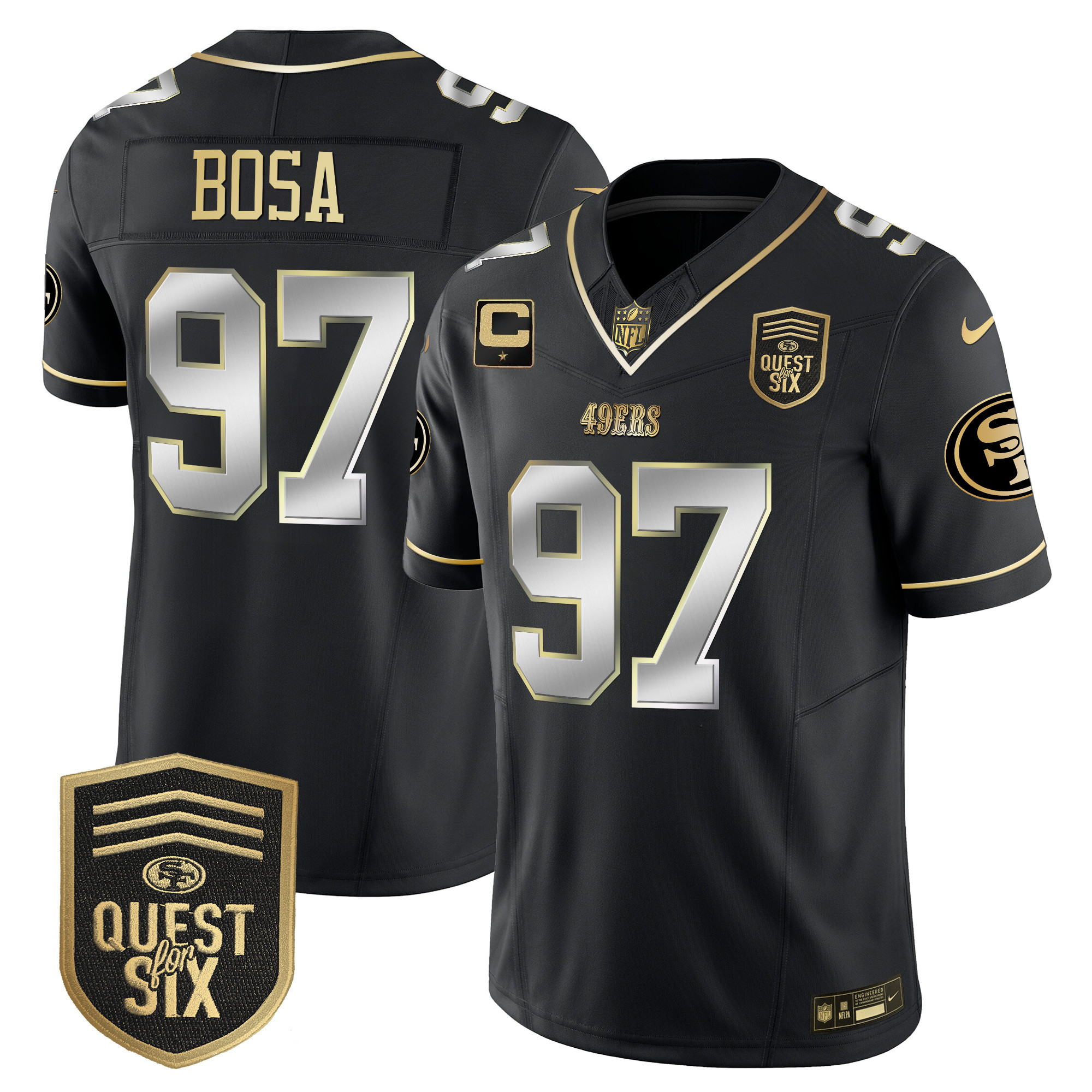 Men's Nick Bosa San Francisco 49ers Quest For Six Patch Vapor Limited Black Limited Jersey - All Stitched