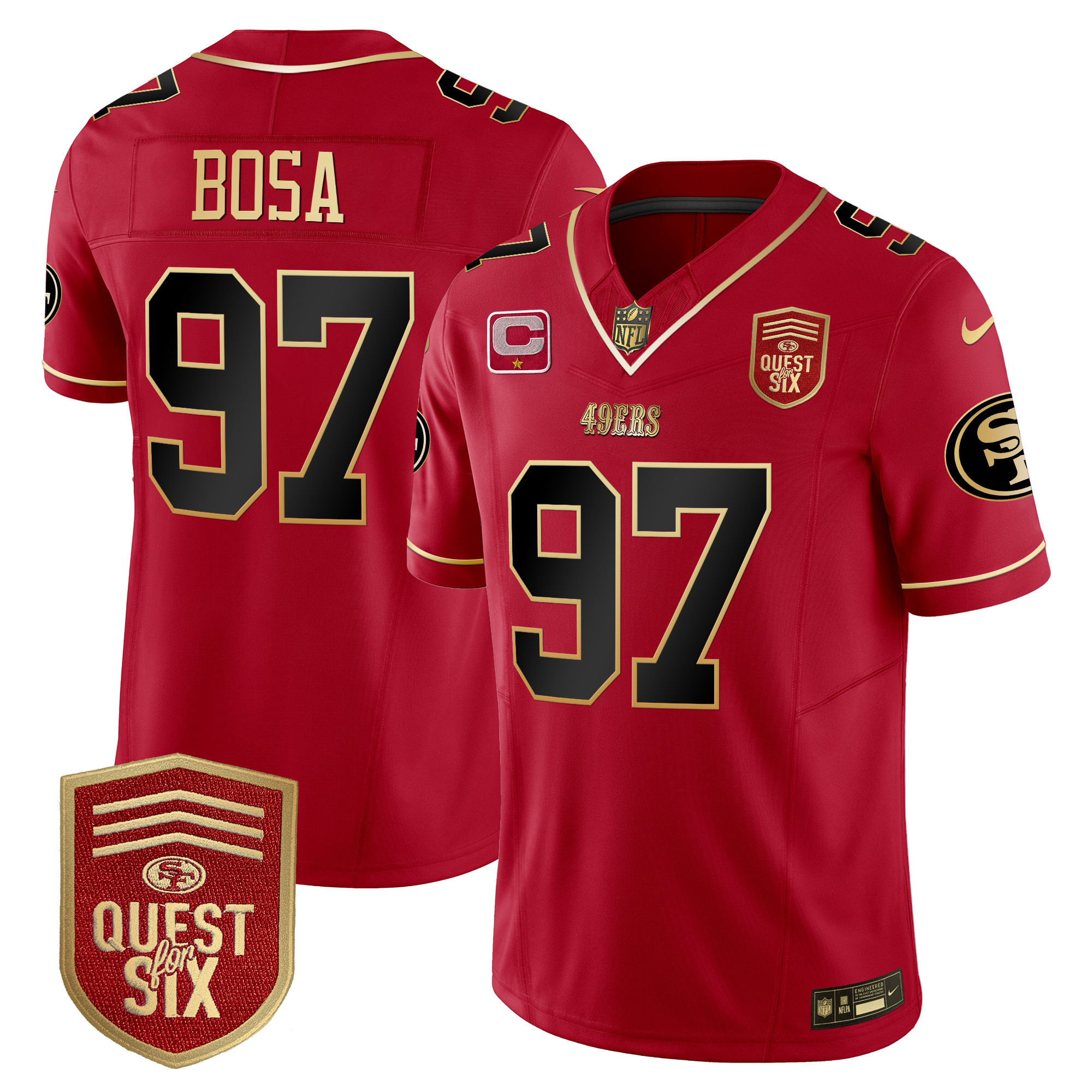 Men's Nick Bosa San Francisco 49ers Quest For Six Patch Vapor Limited Scarlet Limited Jersey - All Stitched