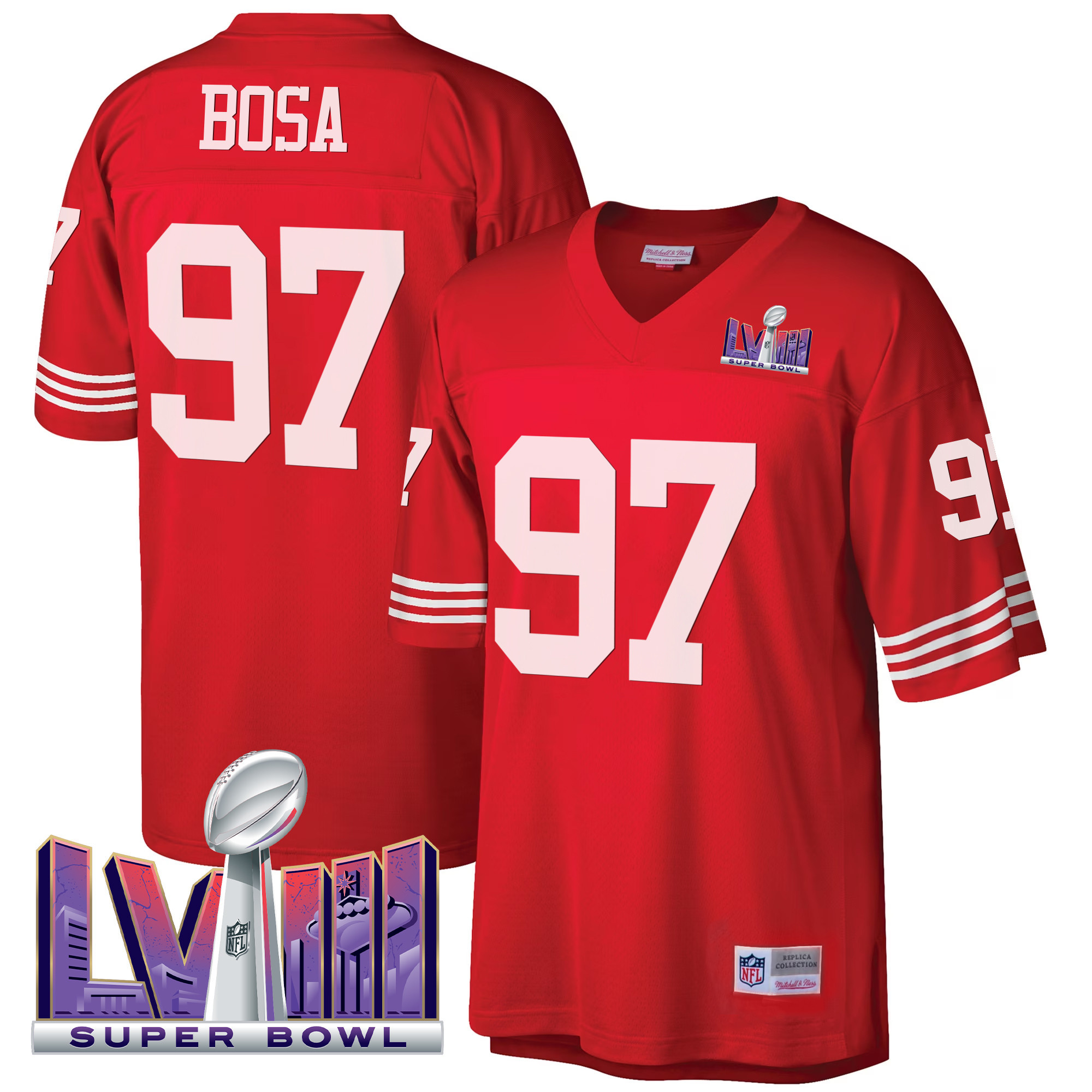 Men's Nick Bosa San Francisco 49ers Super Bowl LVIII 1990 Big & Tall Red Jersey - All Stitched